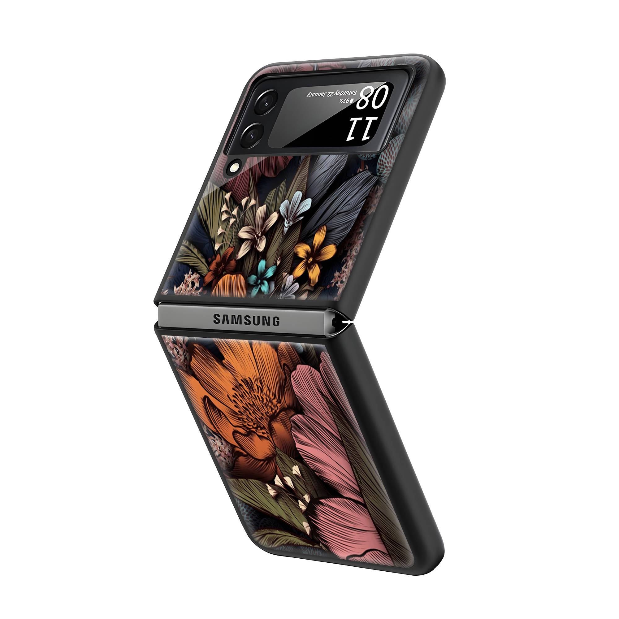 Vintage Floral Pattern Samsung Z Flip Glass Case image 1
