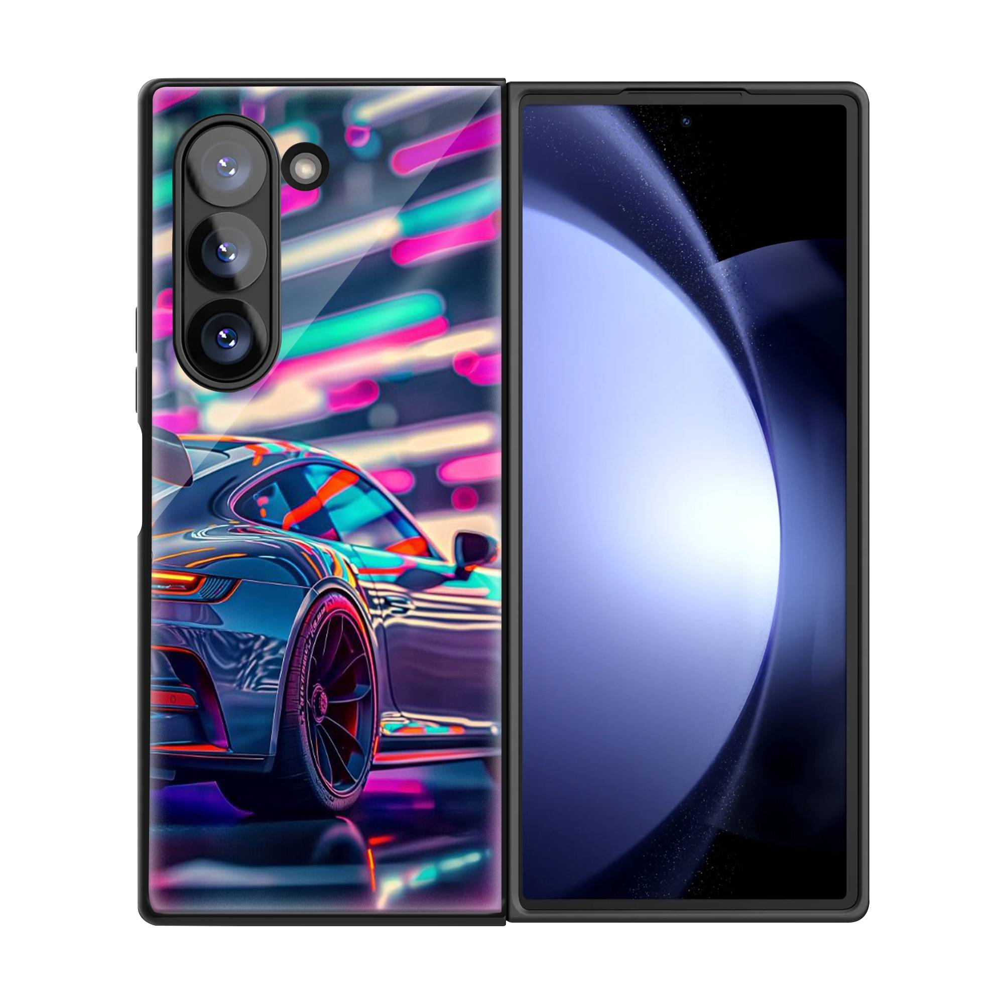 Neon Sports Car Samsung Z Fold Glass Case image 2