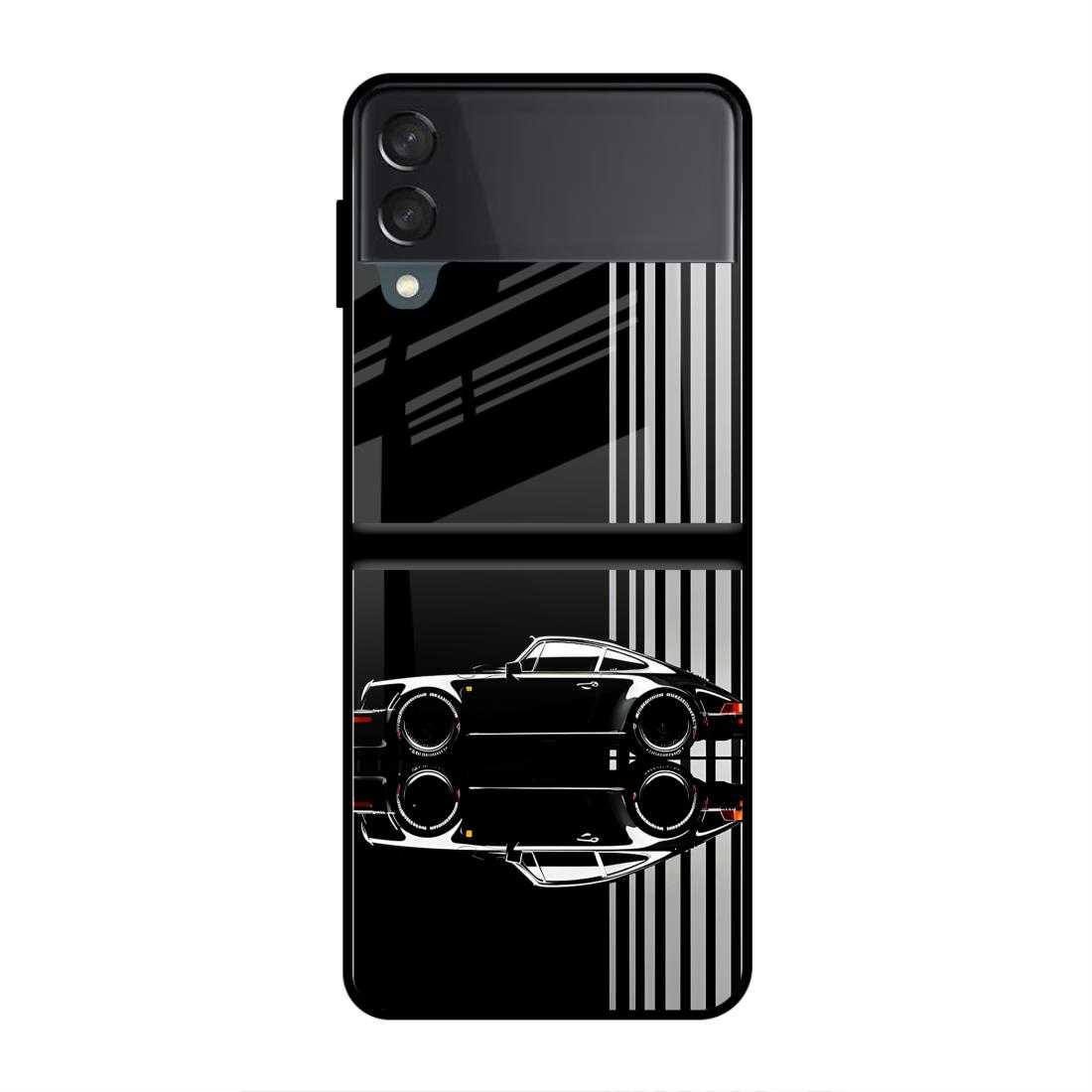 Black Porsche Samsung Z Flip 4 Glass Case image 0