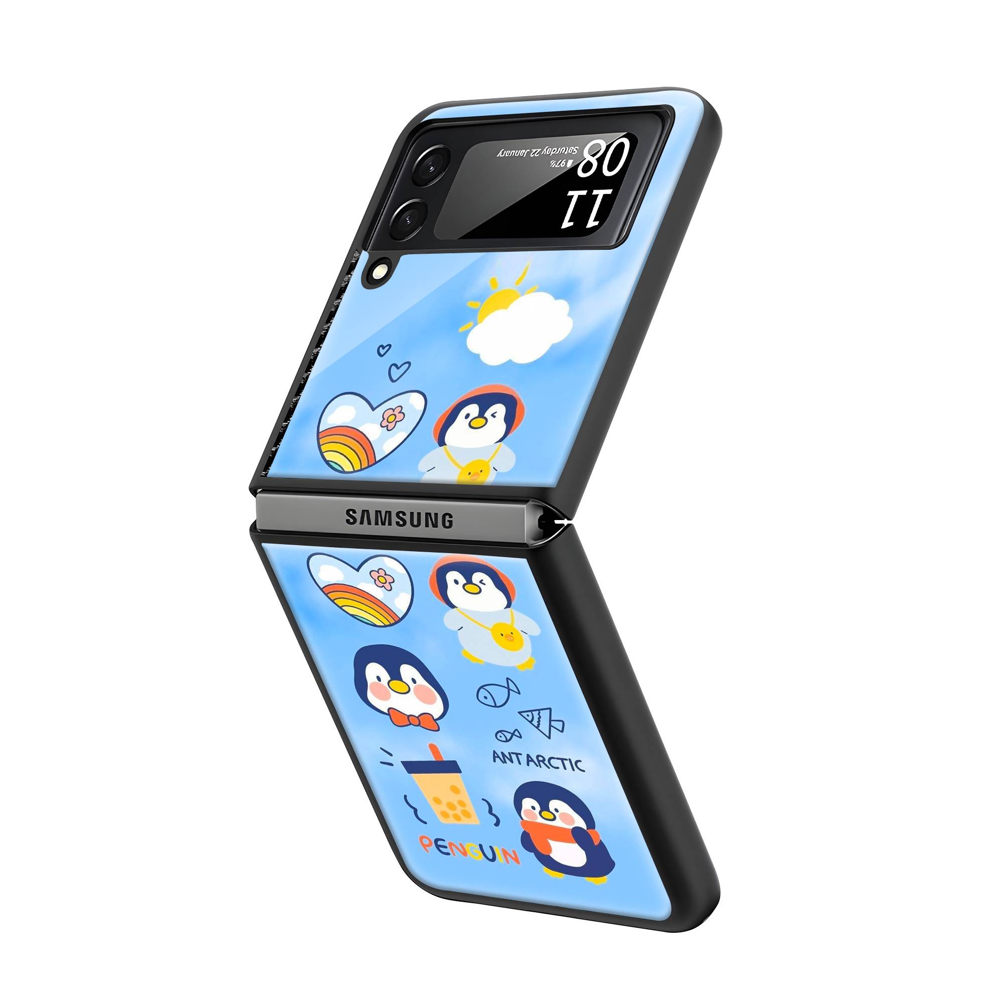 Cartoon Penguin Samsung Z Flip Glass Case image 1