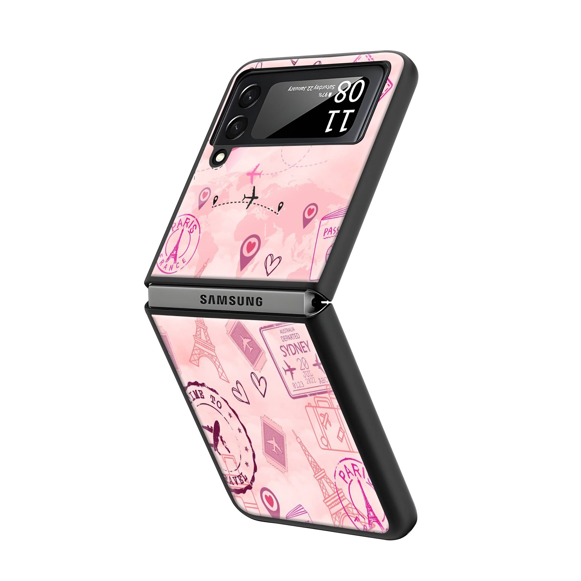 Pink Travel Samsung Z Flip Glass Case image 1