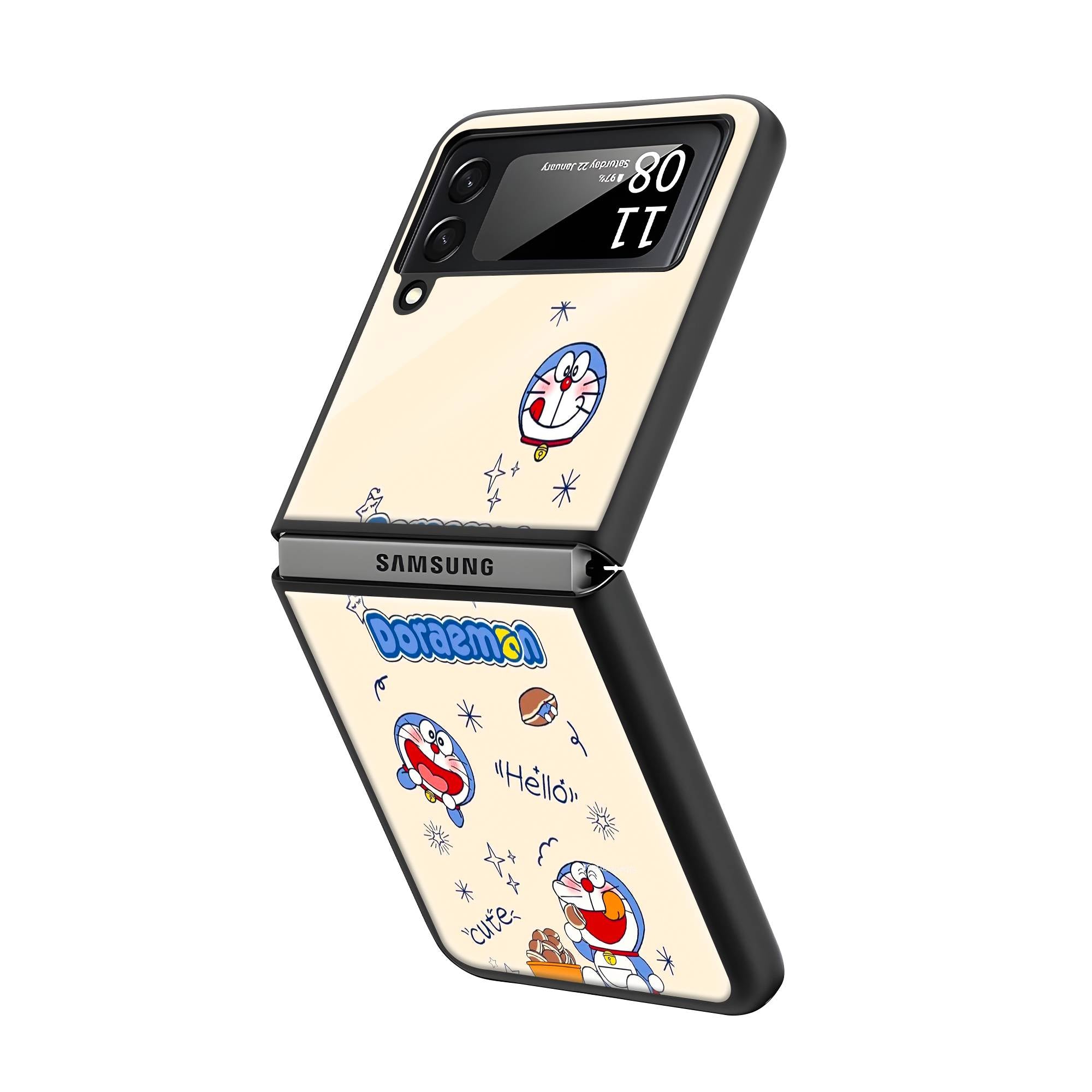 Cute Doraemon Samsung Z Flip Glass Case image 1