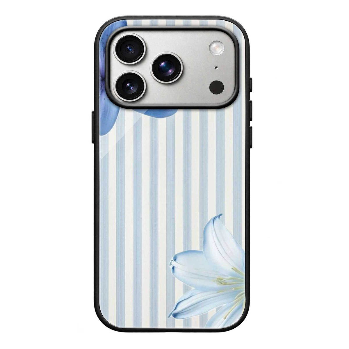 Blue Lily Bloom Glass Case