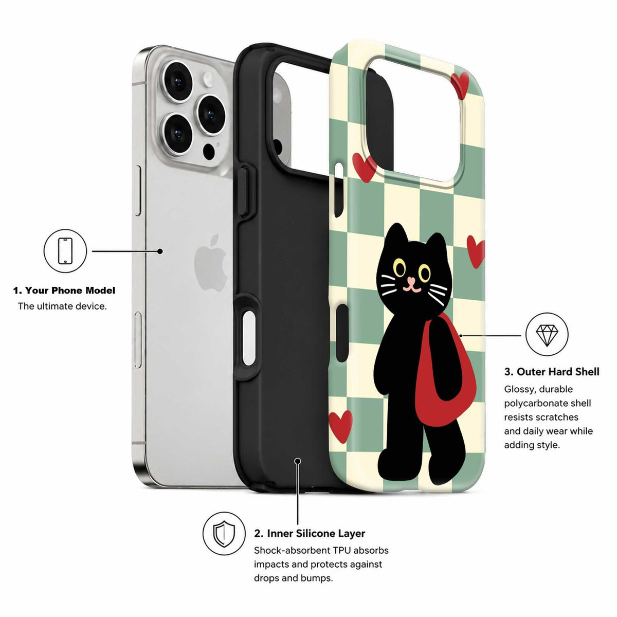 Checkerboard Cat Dual Guard Case