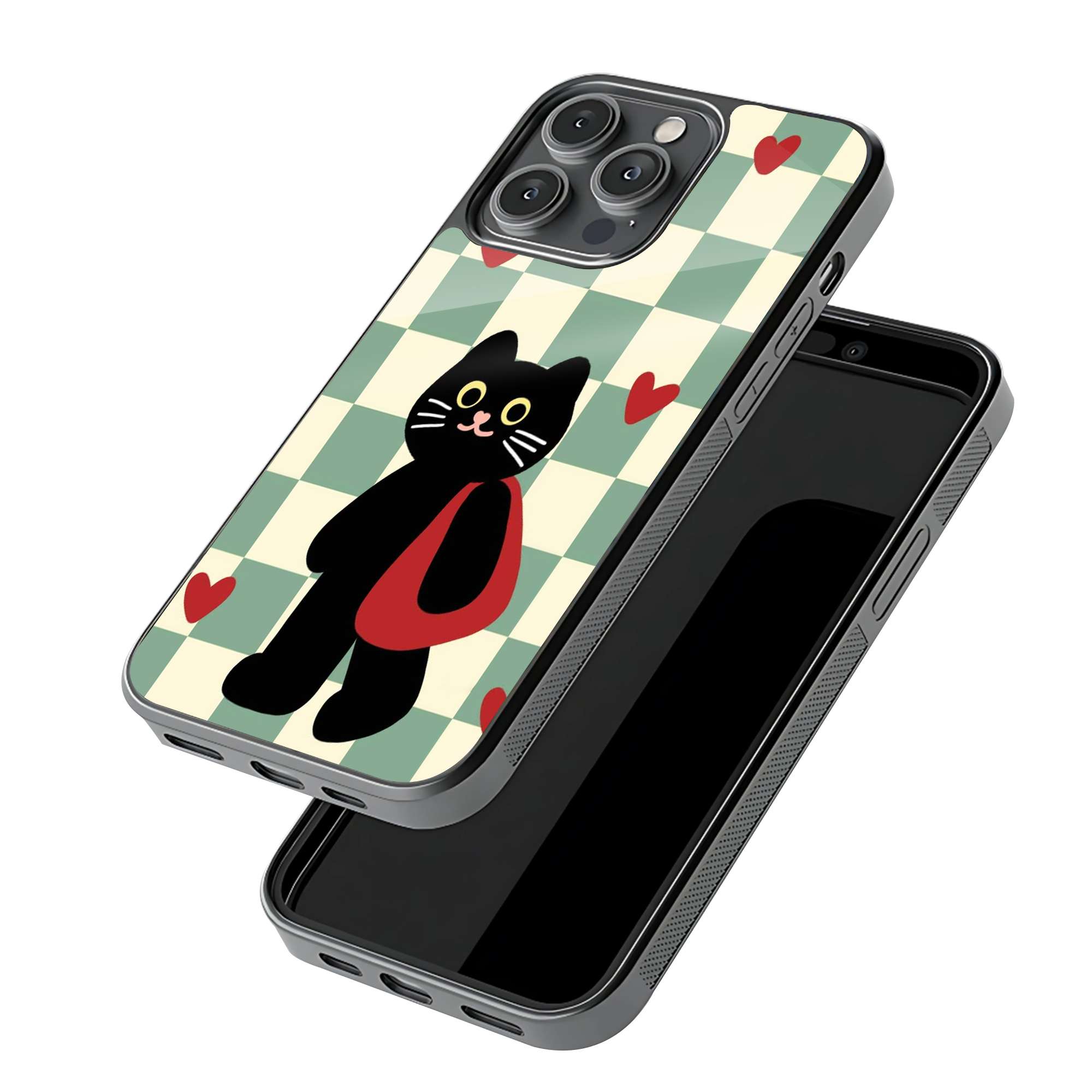 Checkerboard Cat Glass Case