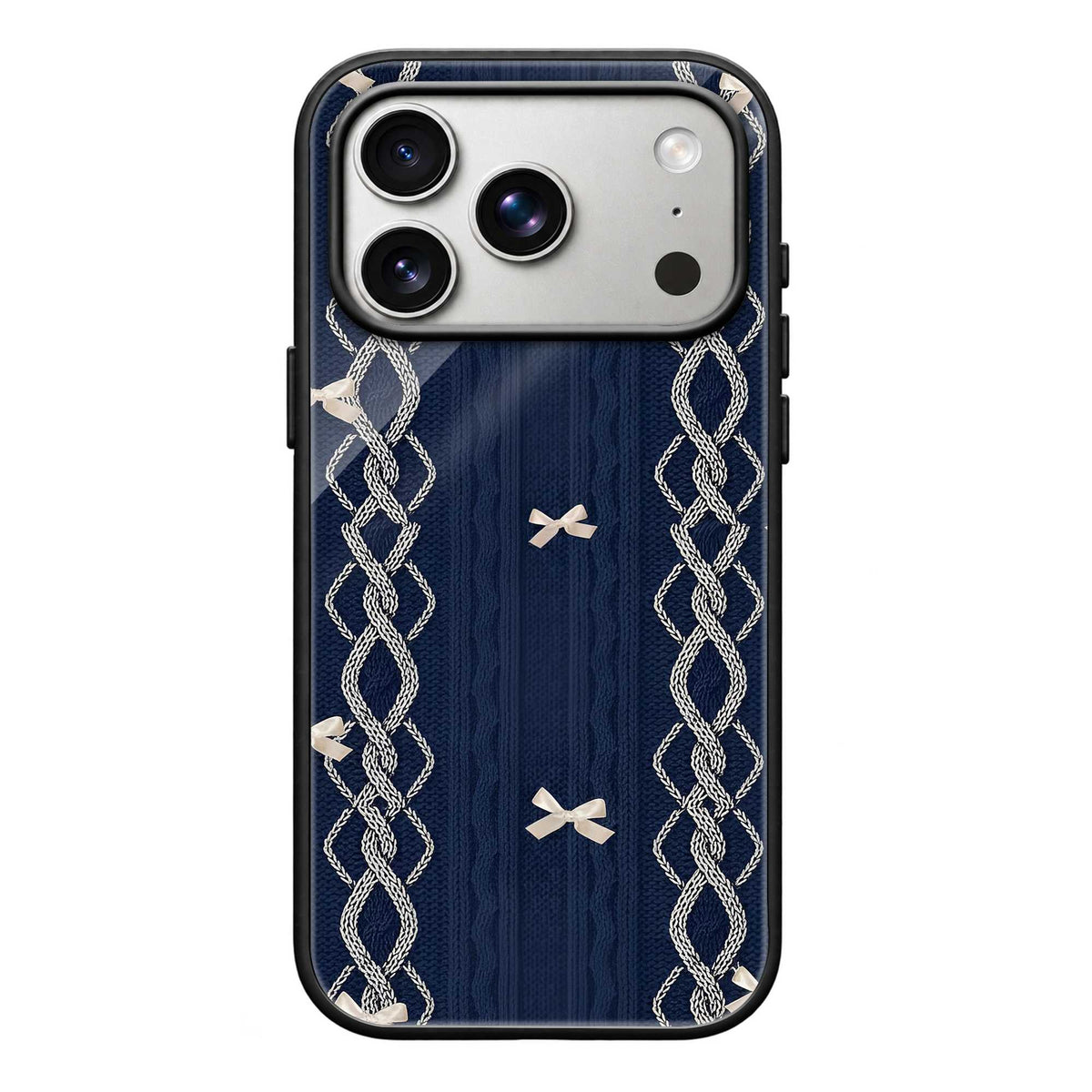 Knit Bow Navy Glass Case