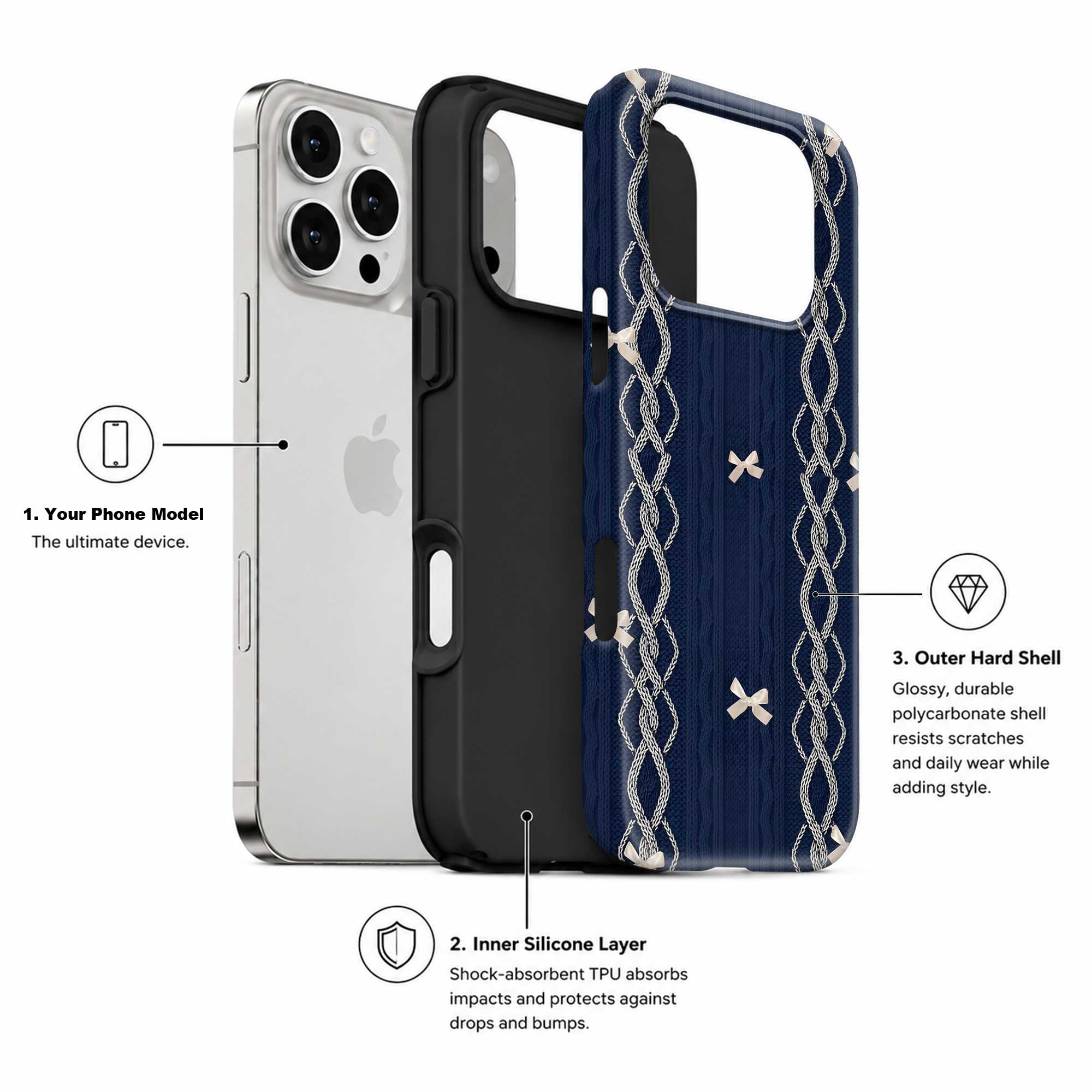 Knit Bow Navy Dual Guard Case