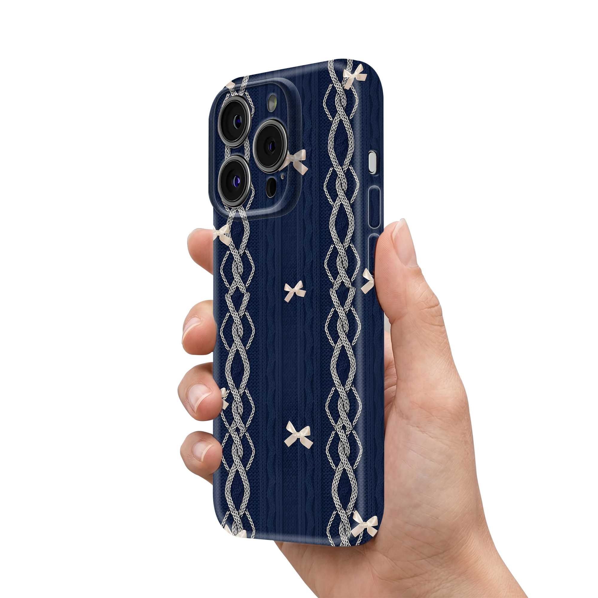 Knit Bow Navy Glossy Hard Case