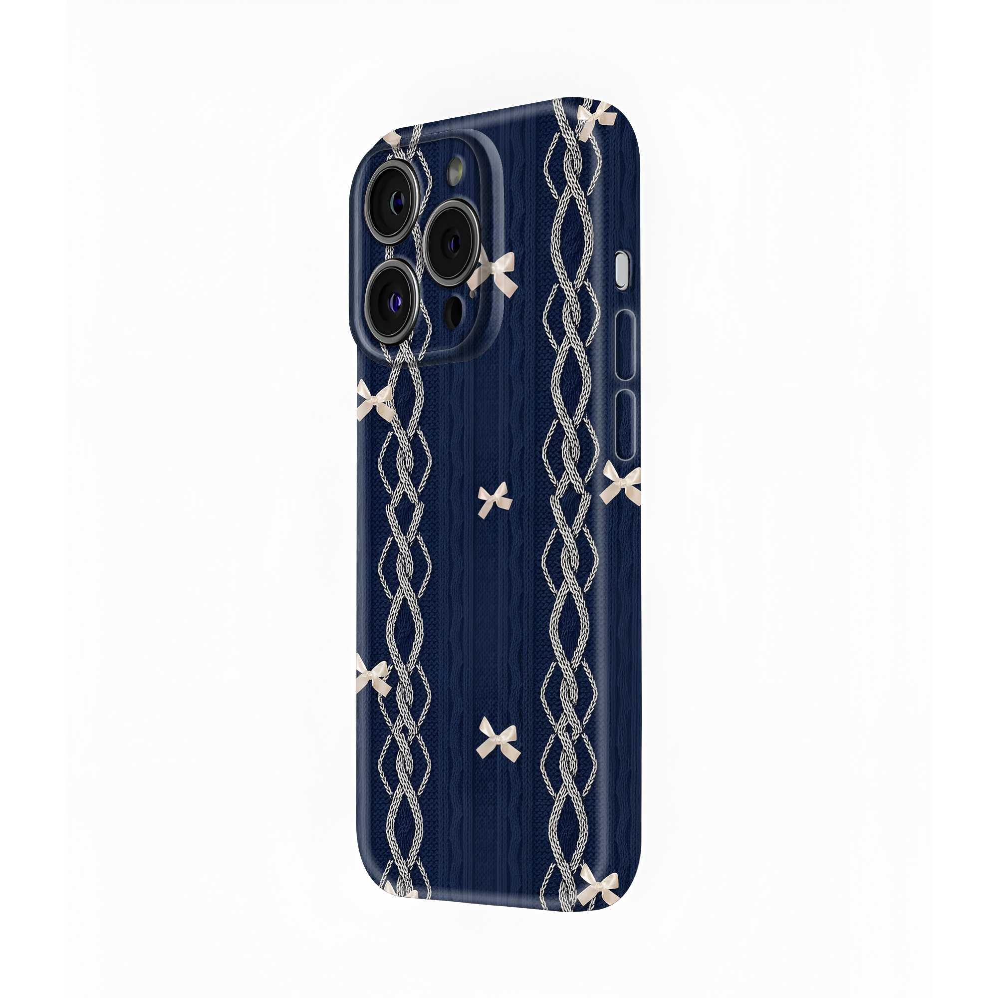 Knit Bow Navy Glossy Hard Case