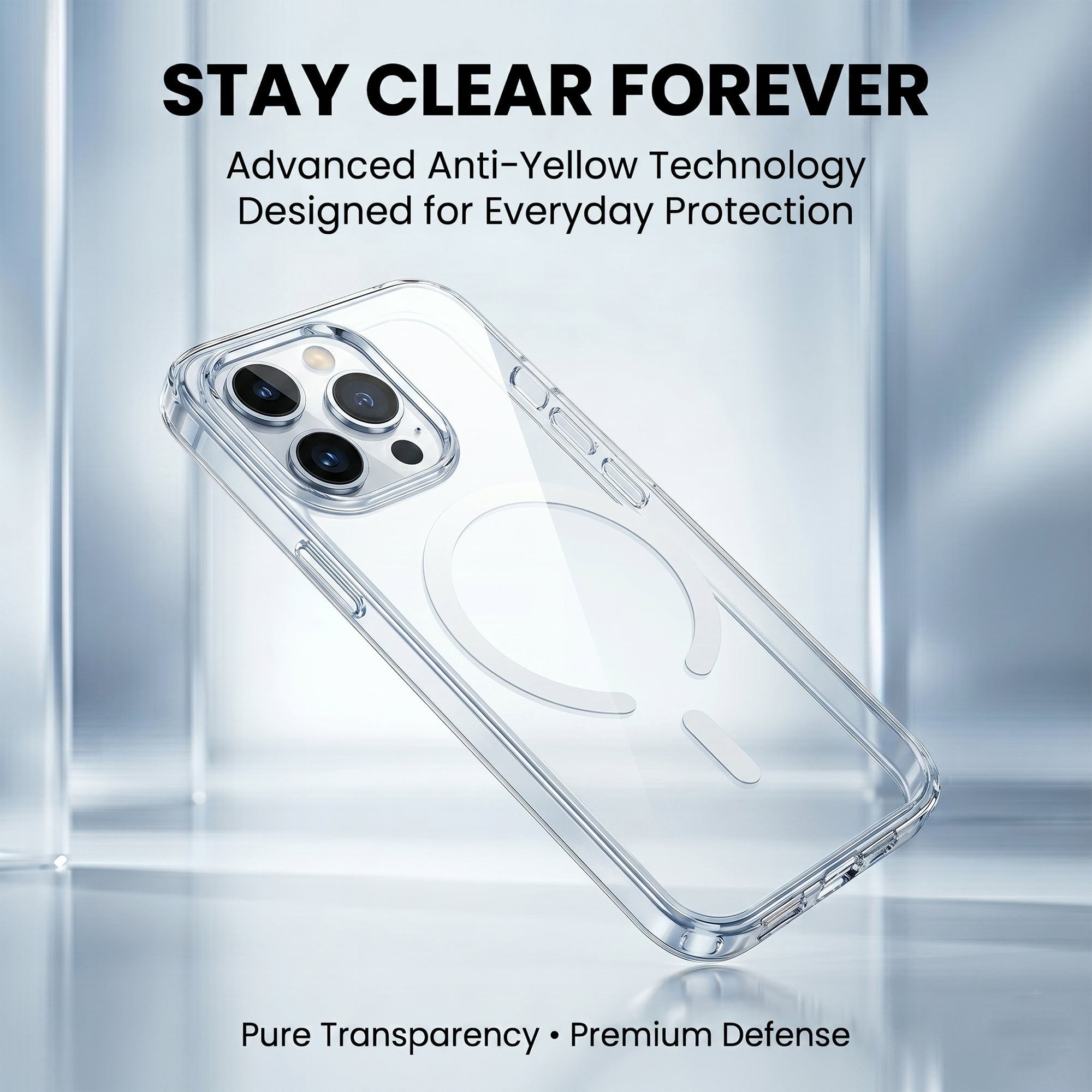 Anti Yellow Crystal Clear iPhone Case. MagSafe Inside.