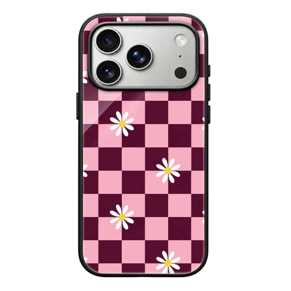 Pink Daisy Checkerboard Glass Case