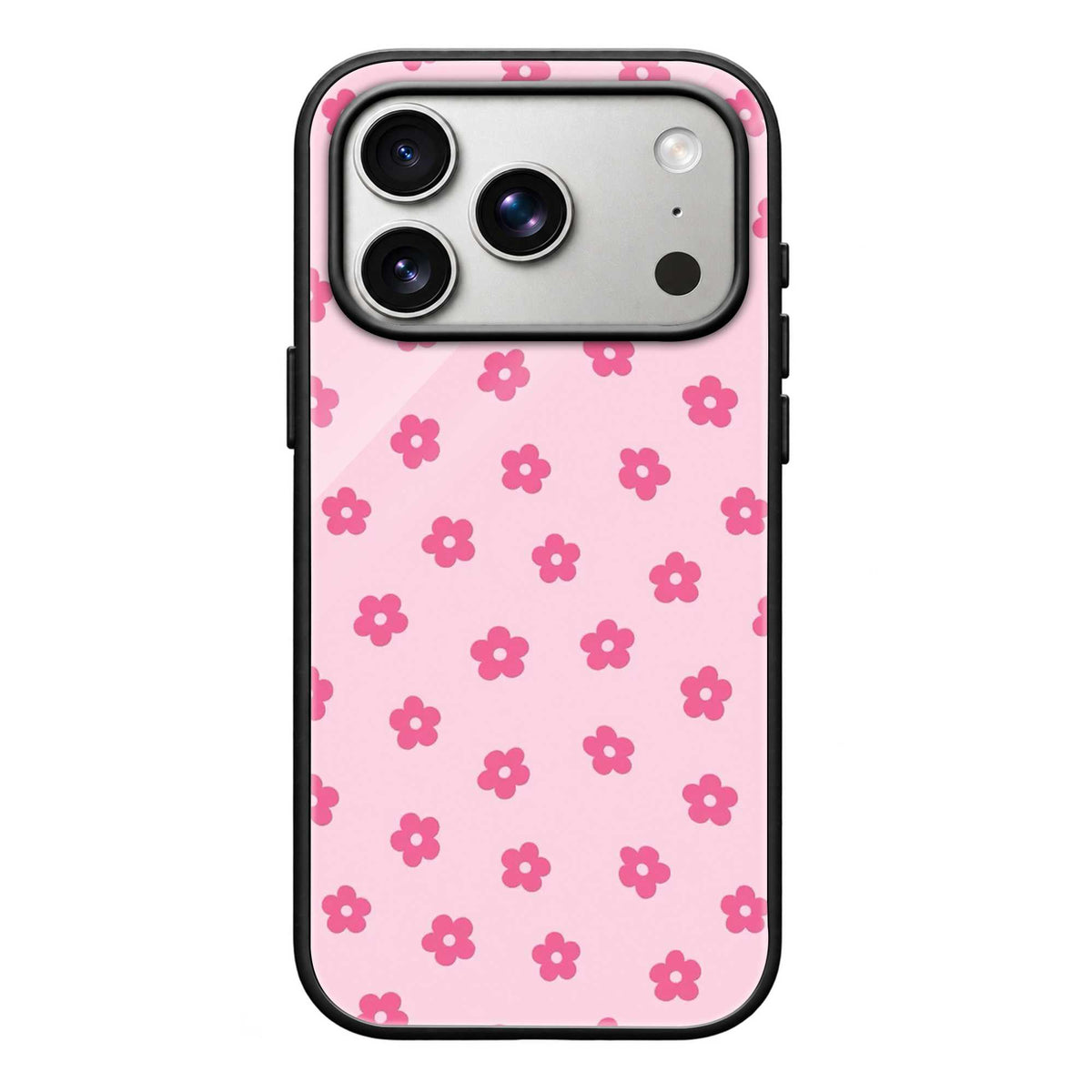 Pink Daisy Dots Glass Case