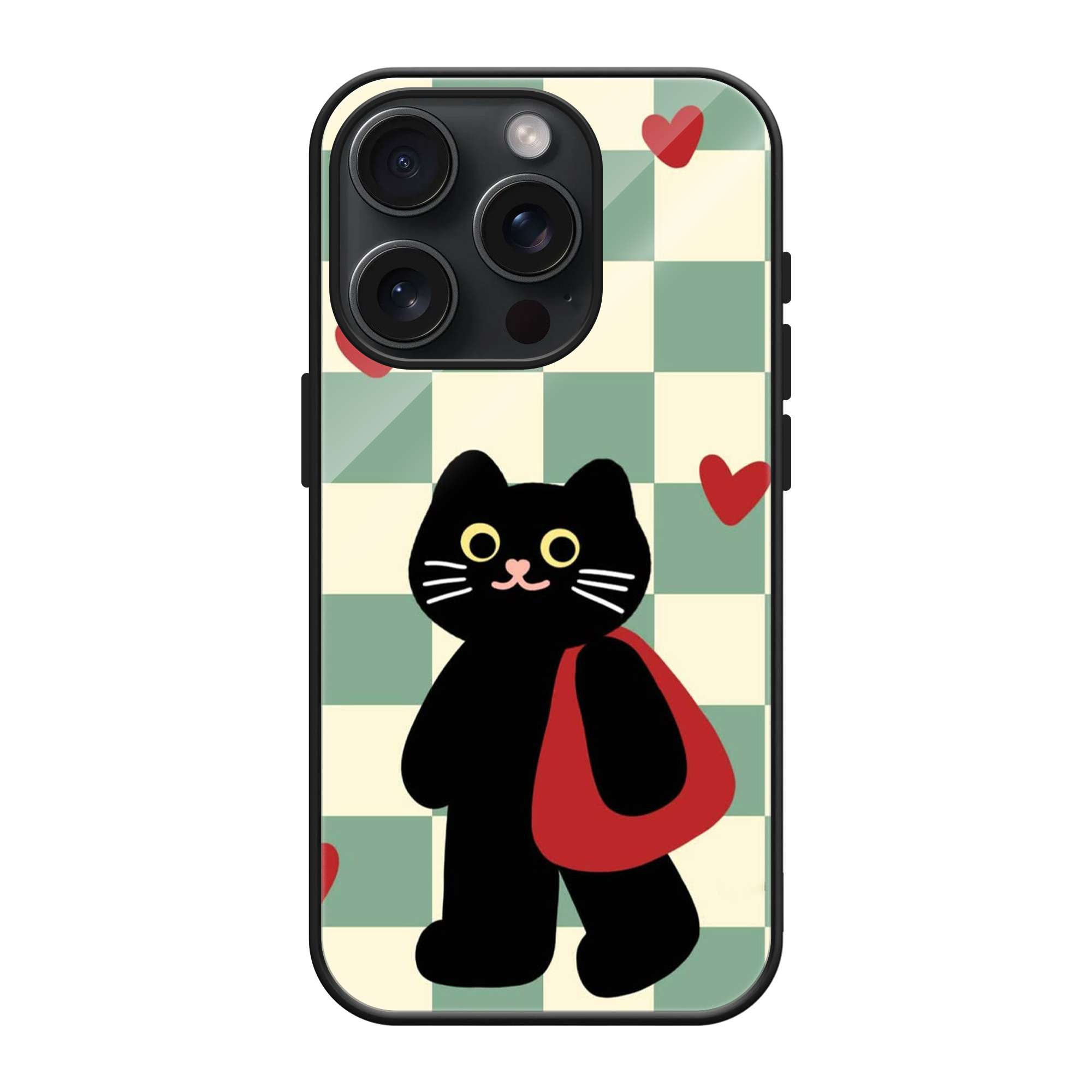 Checkerboard Cat Glass Case