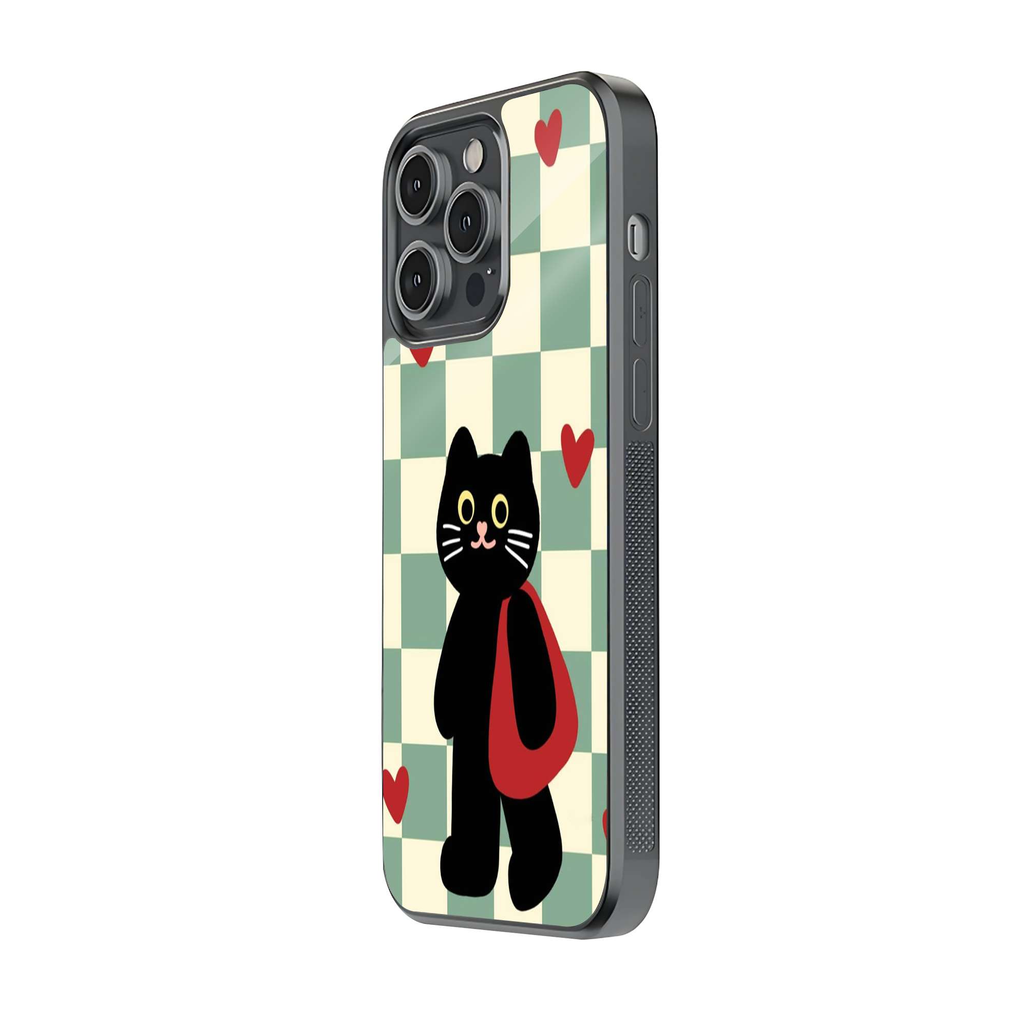 Checkerboard Cat Glass Case