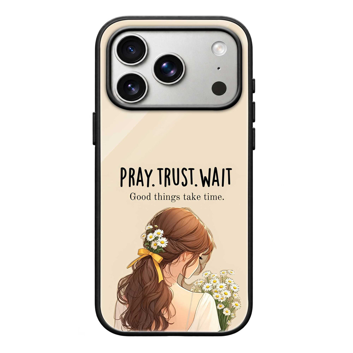 Pray Trust Wait Glass Case