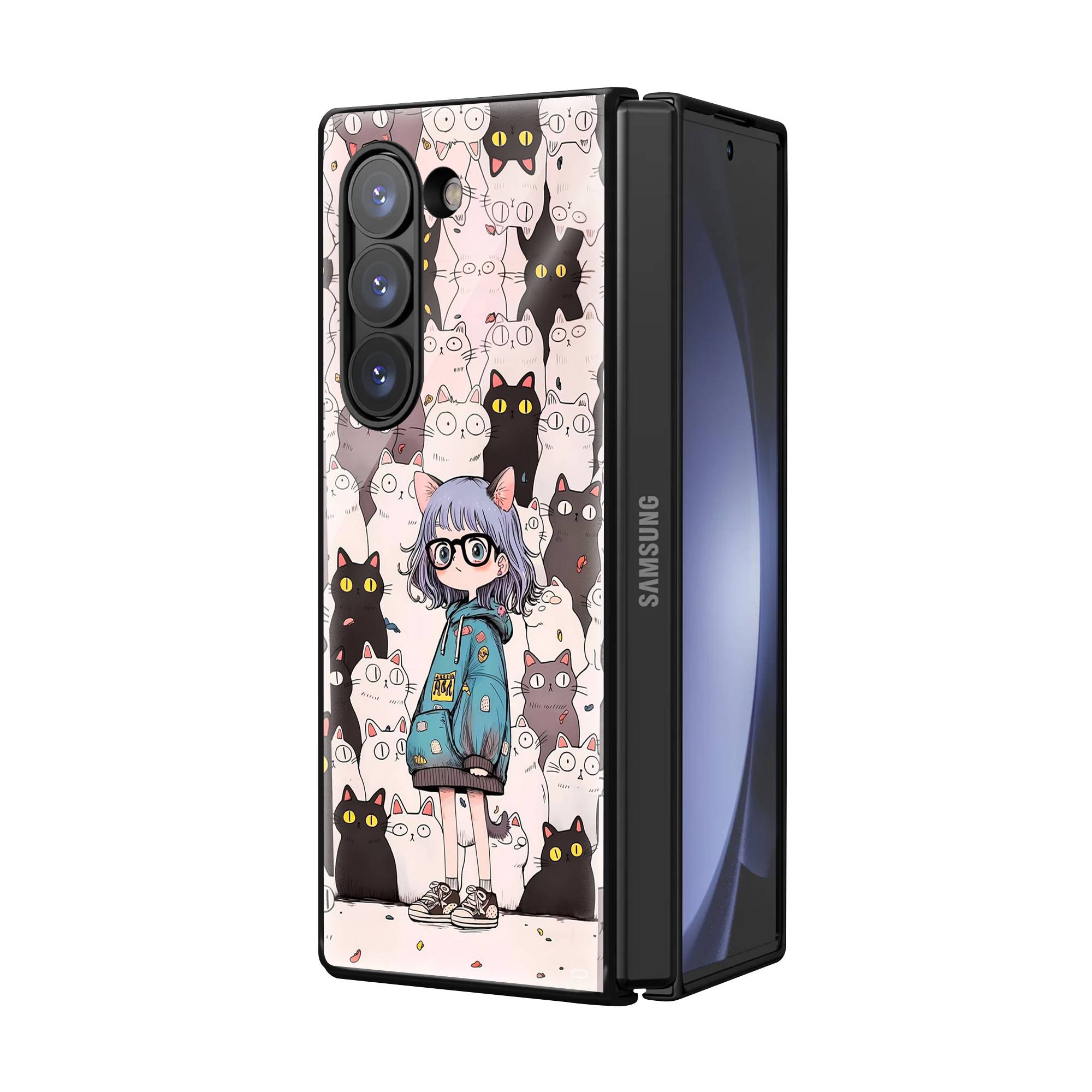 Many Cat Samsung Z Fold Glass Case image 1