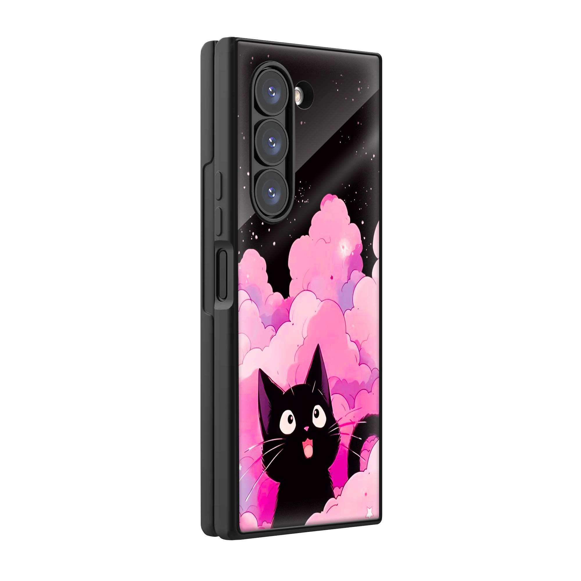 Black Cute Kitty Samsung Z Fold Glass Case image 0