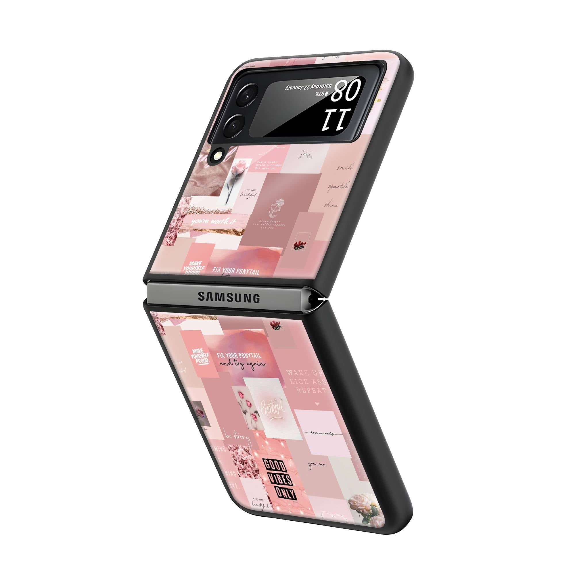 Good Vibes Samsung Z Flip Glass Case image 1