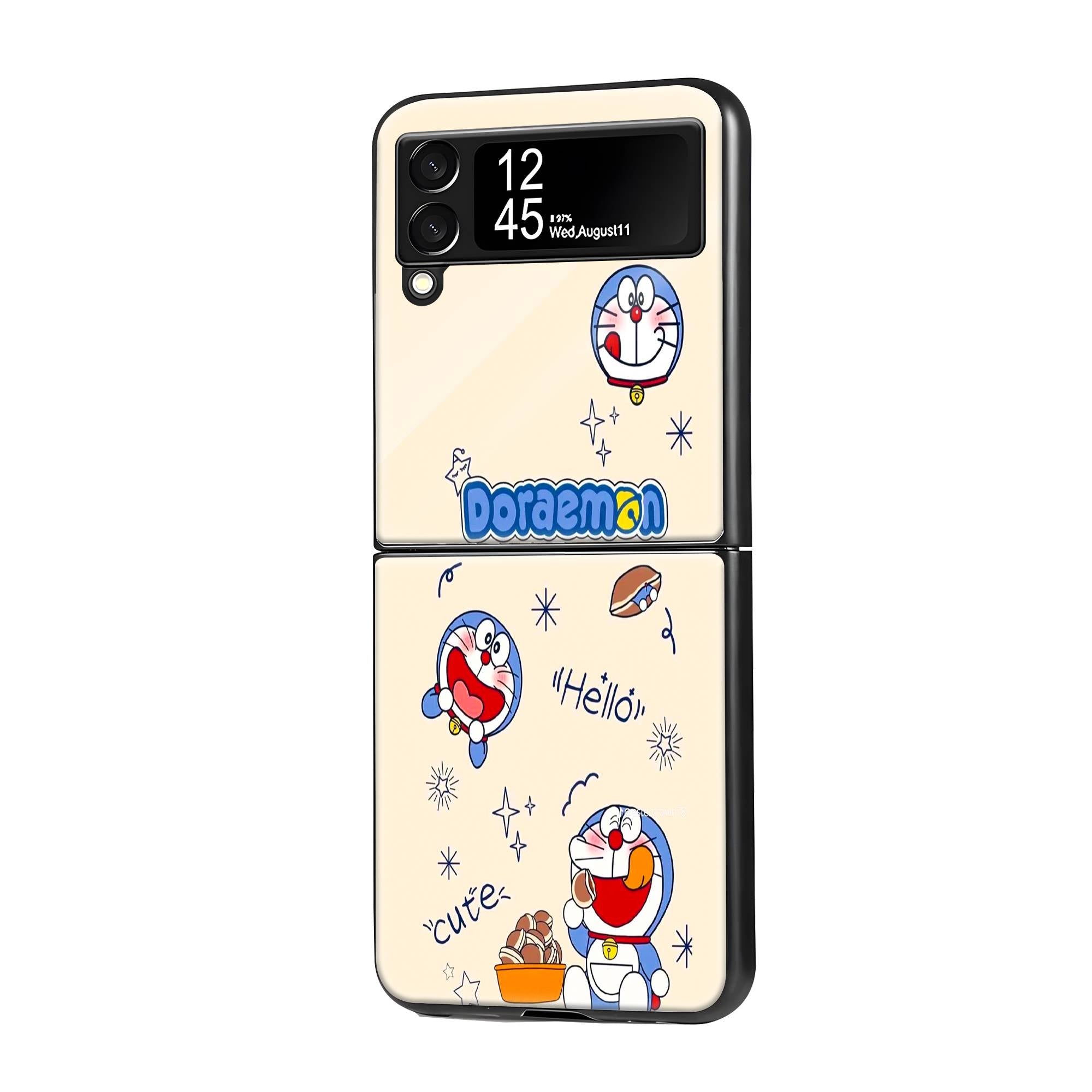 Cute Doraemon Samsung Z Flip Glass Case image 0