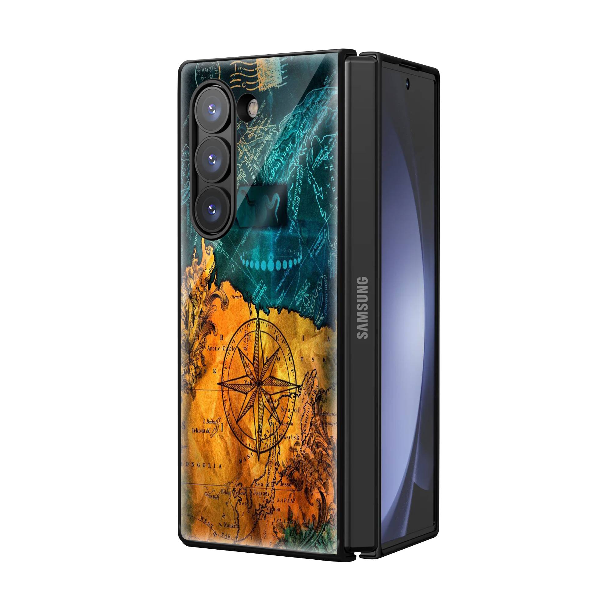 Map With Compass Samsung Z Fold Glass Case image 1