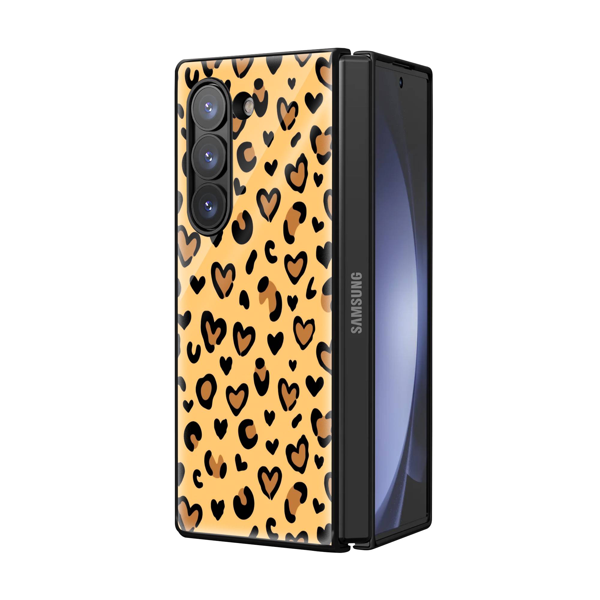 Leopard Hearts Samsung Z Fold Glass Case image 1