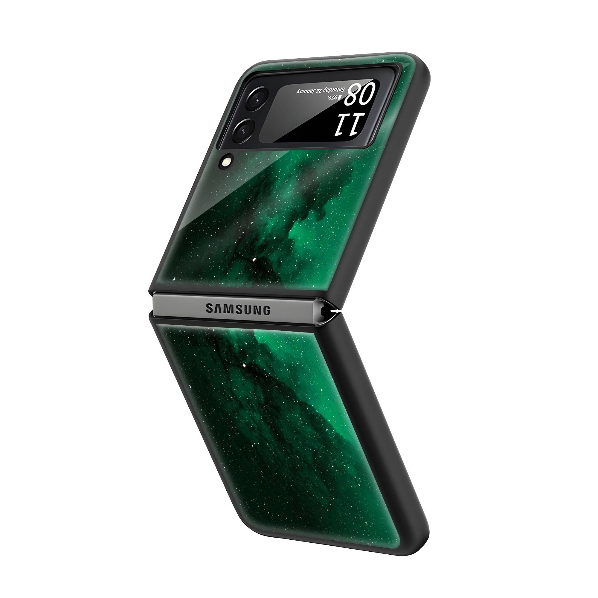 Emerald Galaxy Samsung Z Flip Glass Case image 1