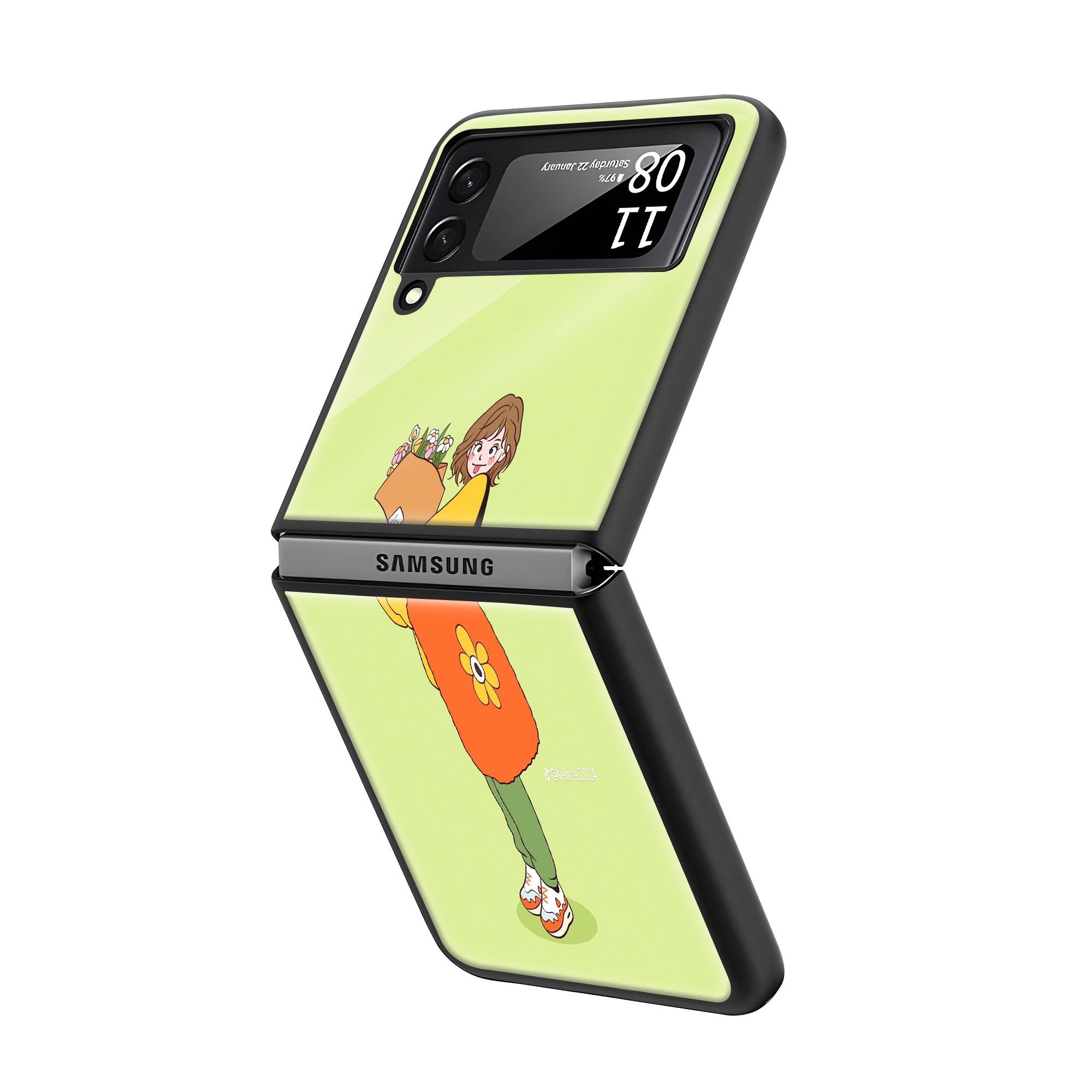 Cute Doodle Samsung Z Flip Glass Case image 1