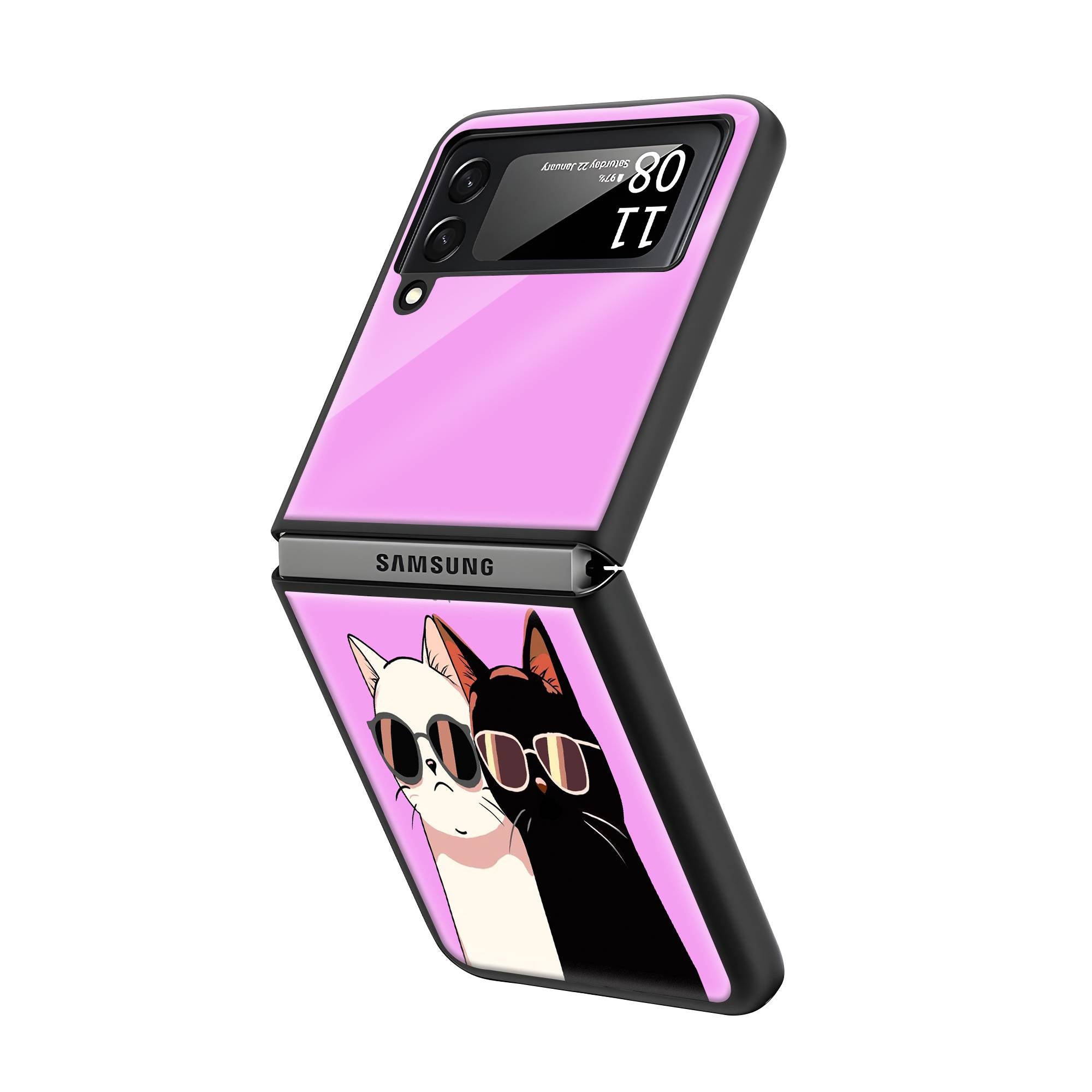 Kawali Cat Samsung Z Flip Glass Case image 1