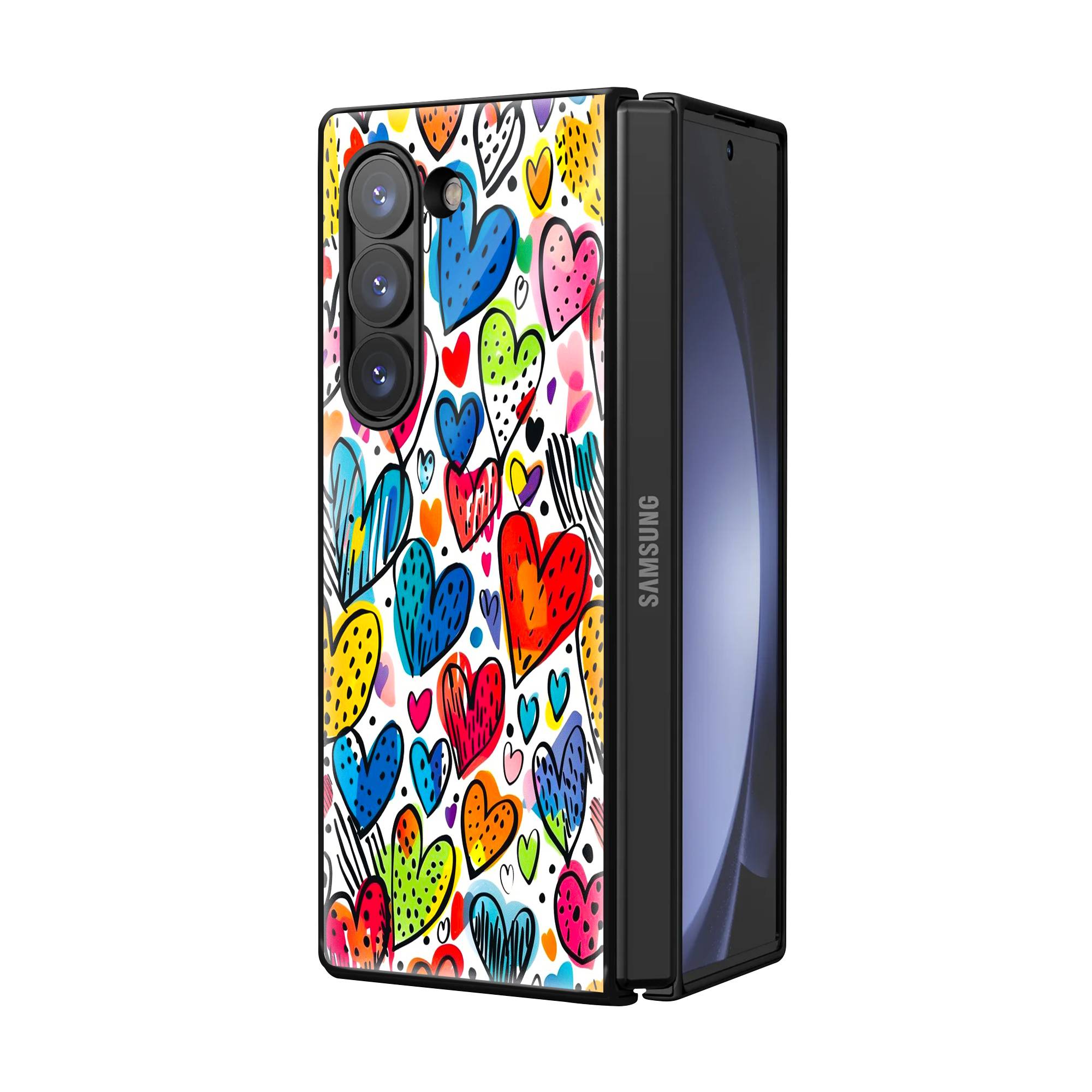 Heart Doodles Samsung Z Fold Glass Case image 1