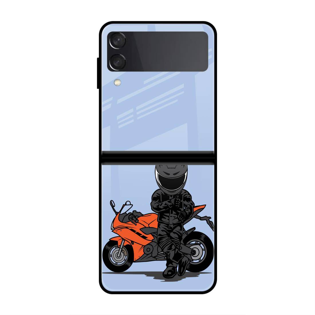 Biker Standing Samsung  Z Flip 3 5G Glass Case image 0