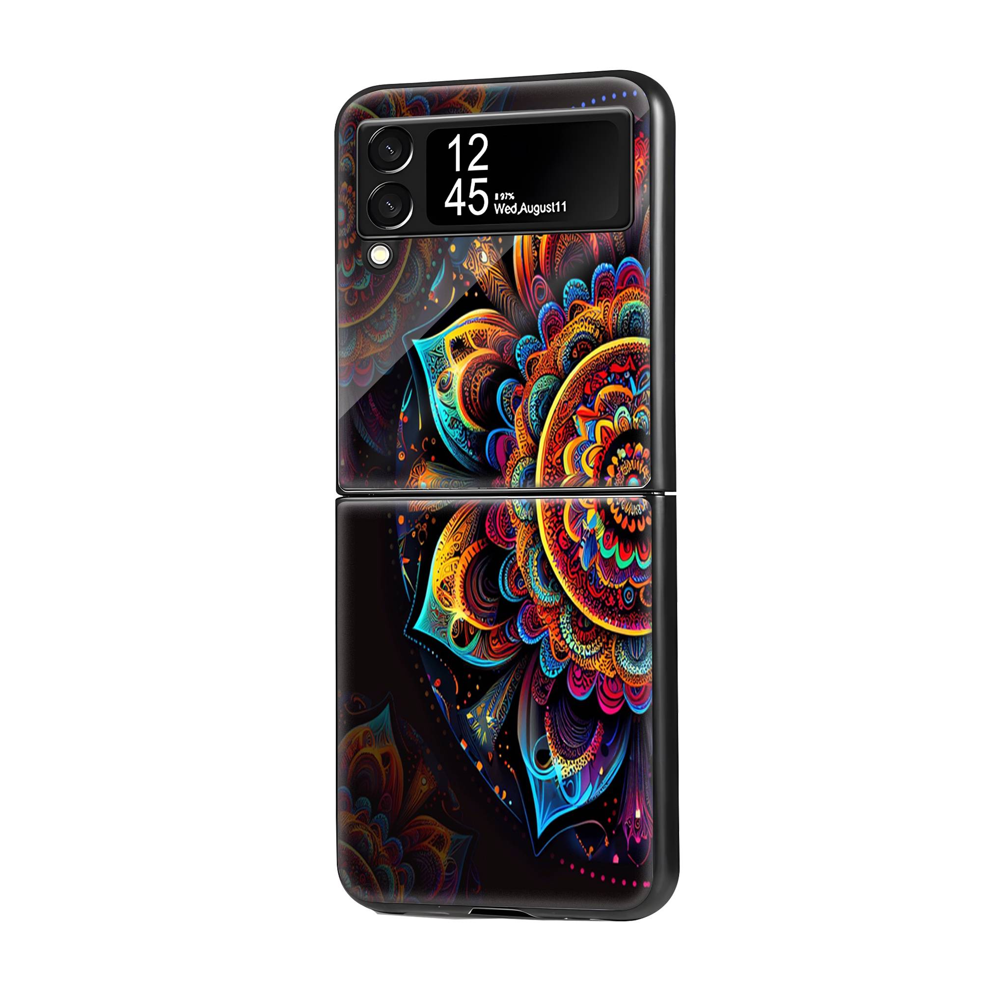 Colorful Mandala Pattern Samsung Z Flip Glass Case image 0