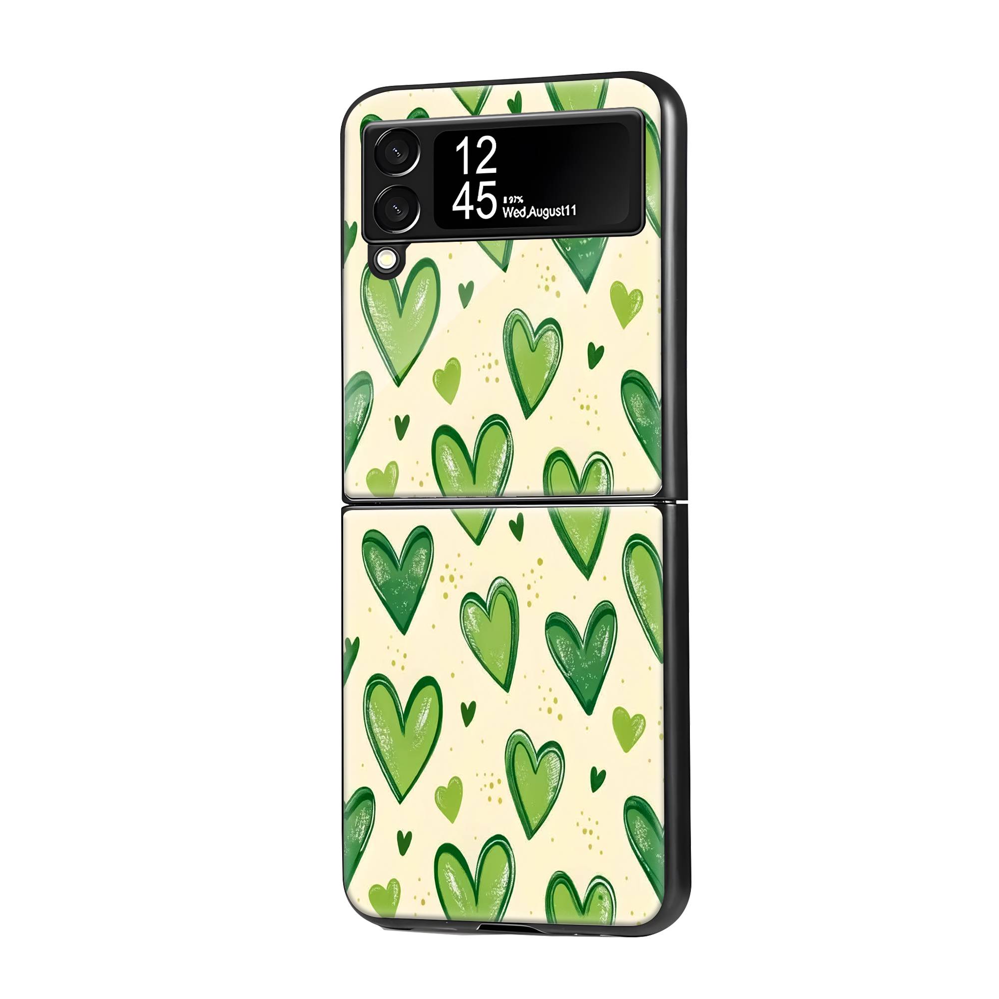 Green Hearts Samsung Z Flip Glass Case image 0