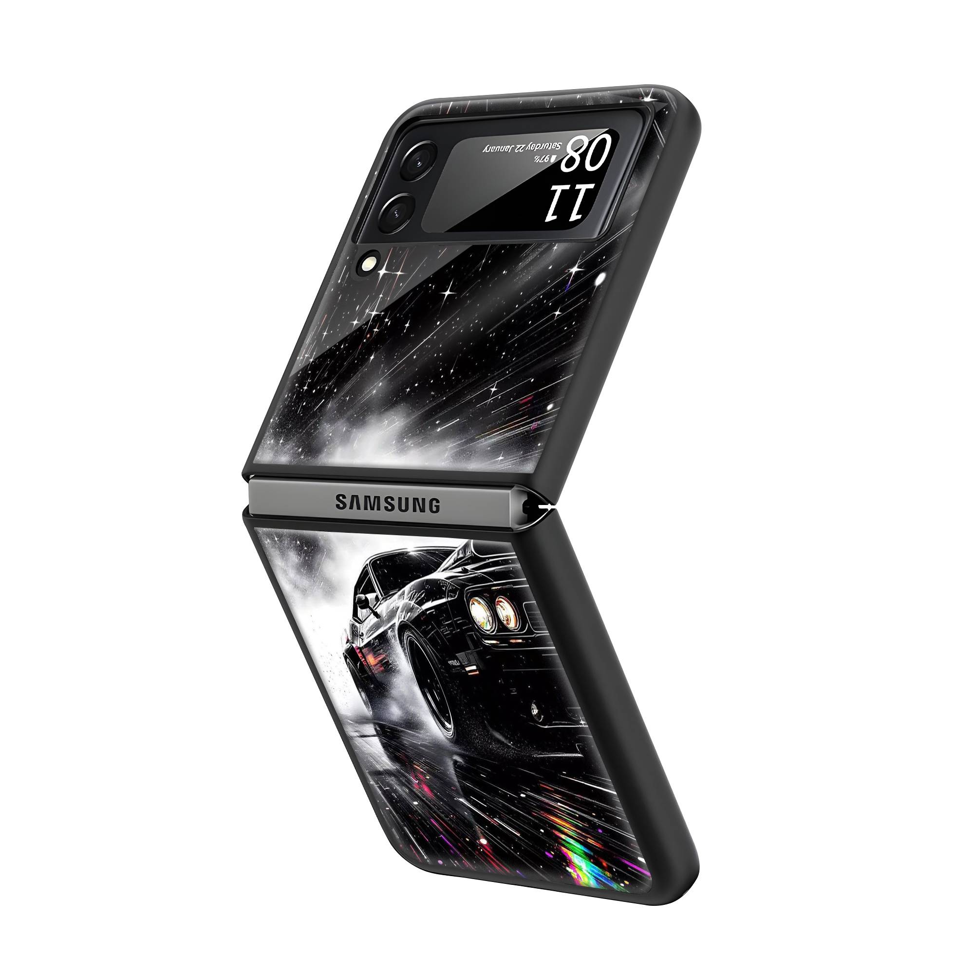 Black Dodge Samsung Z Flip Glass Case image 1