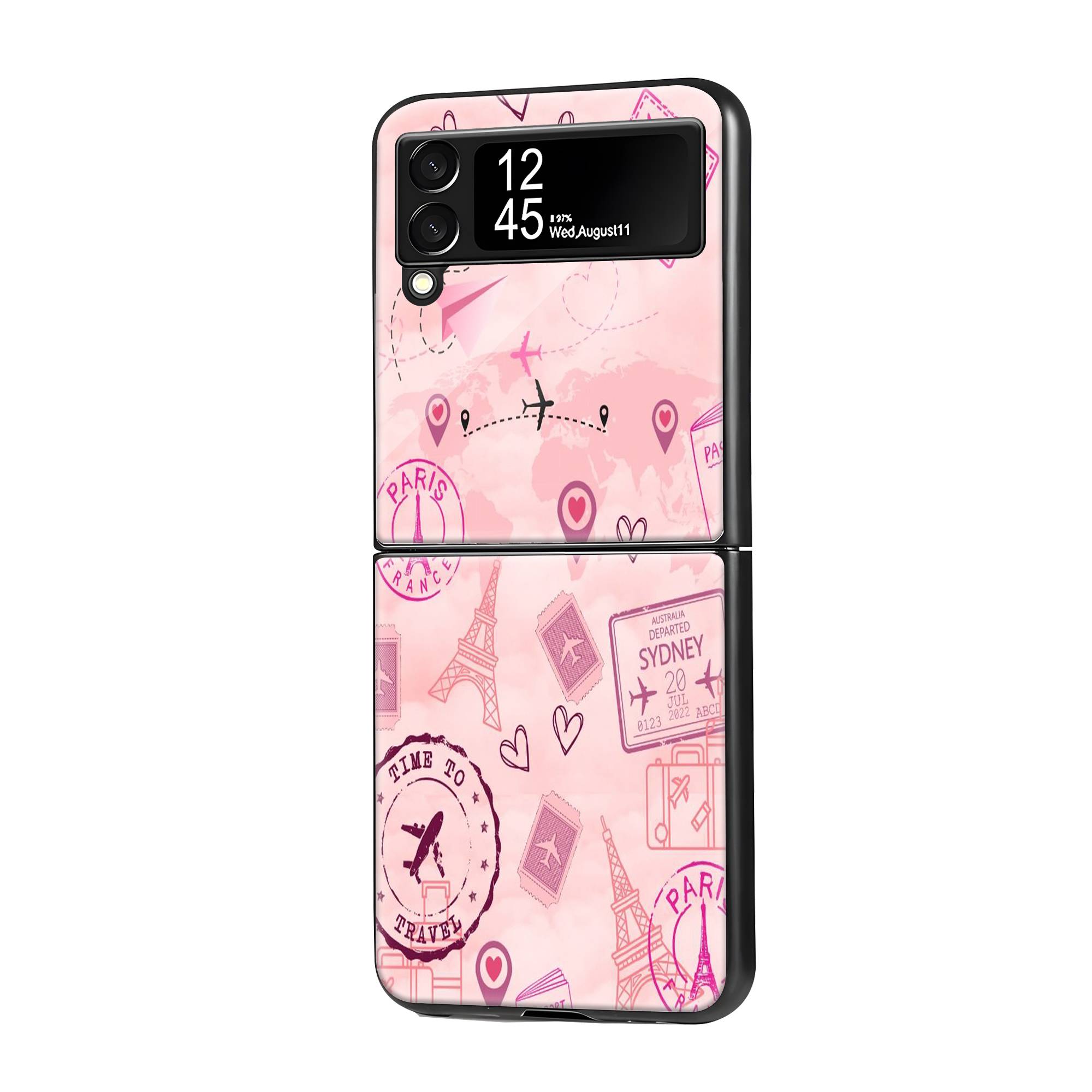 Pink Travel Samsung Z Flip Glass Case image 0