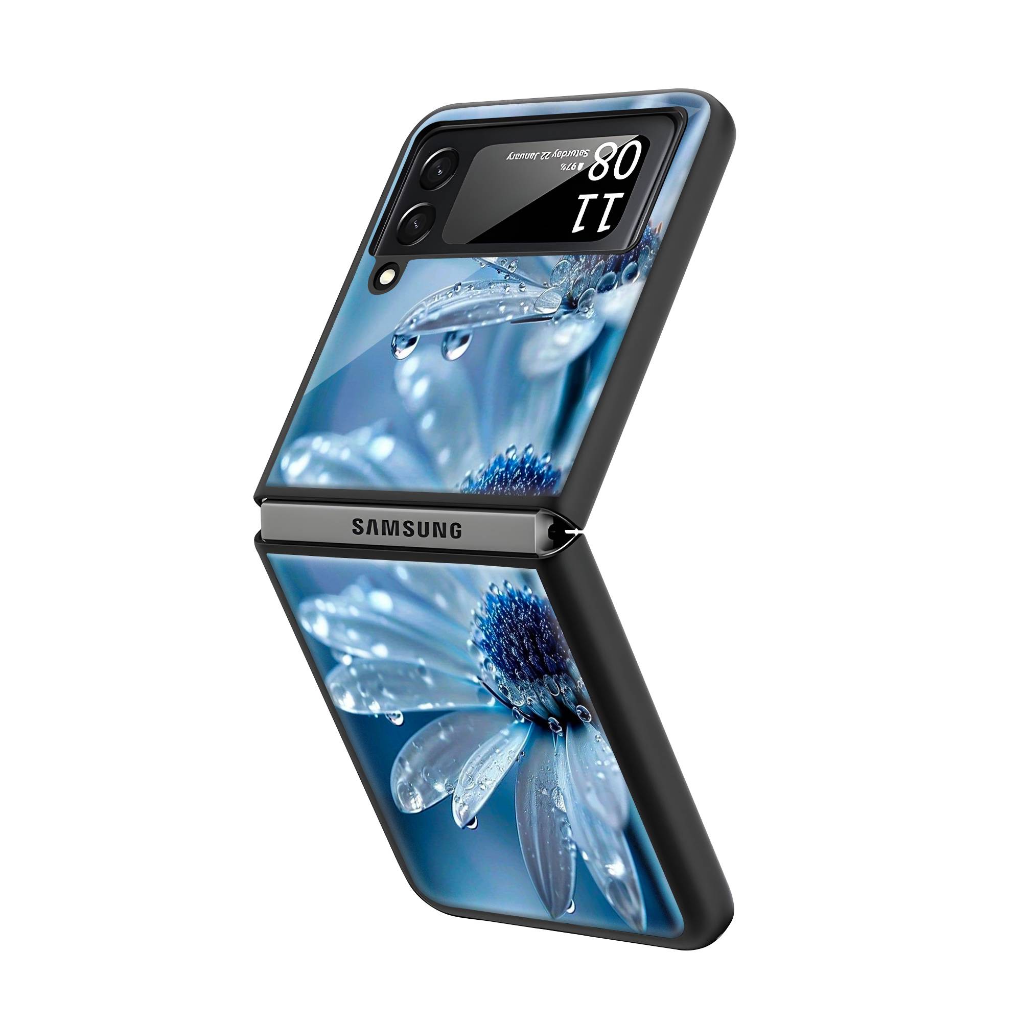 Blue Flowers Samsung Z Flip Glass Case image 1