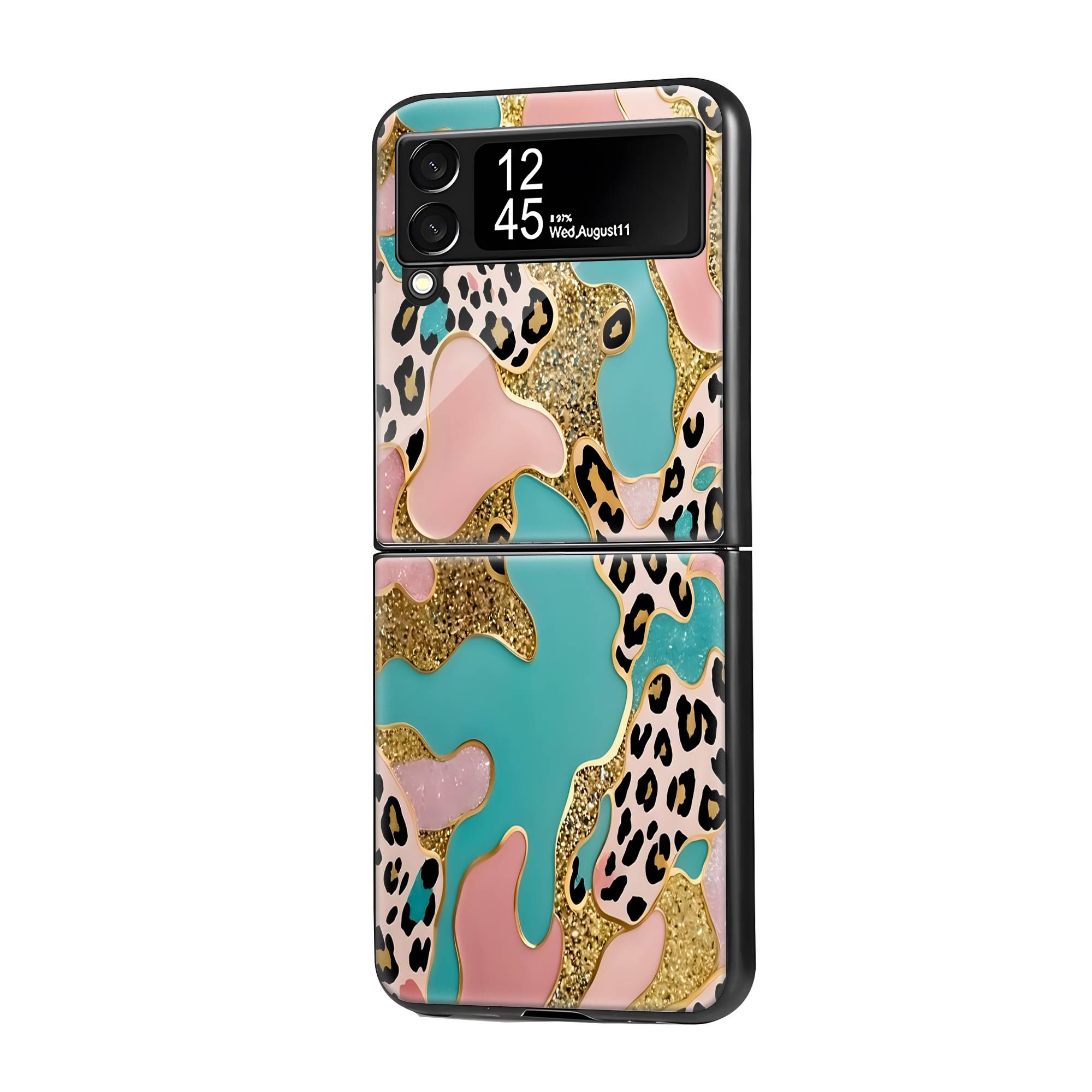 Leopard Glitter Samsung Z Flip Glass Case image 0