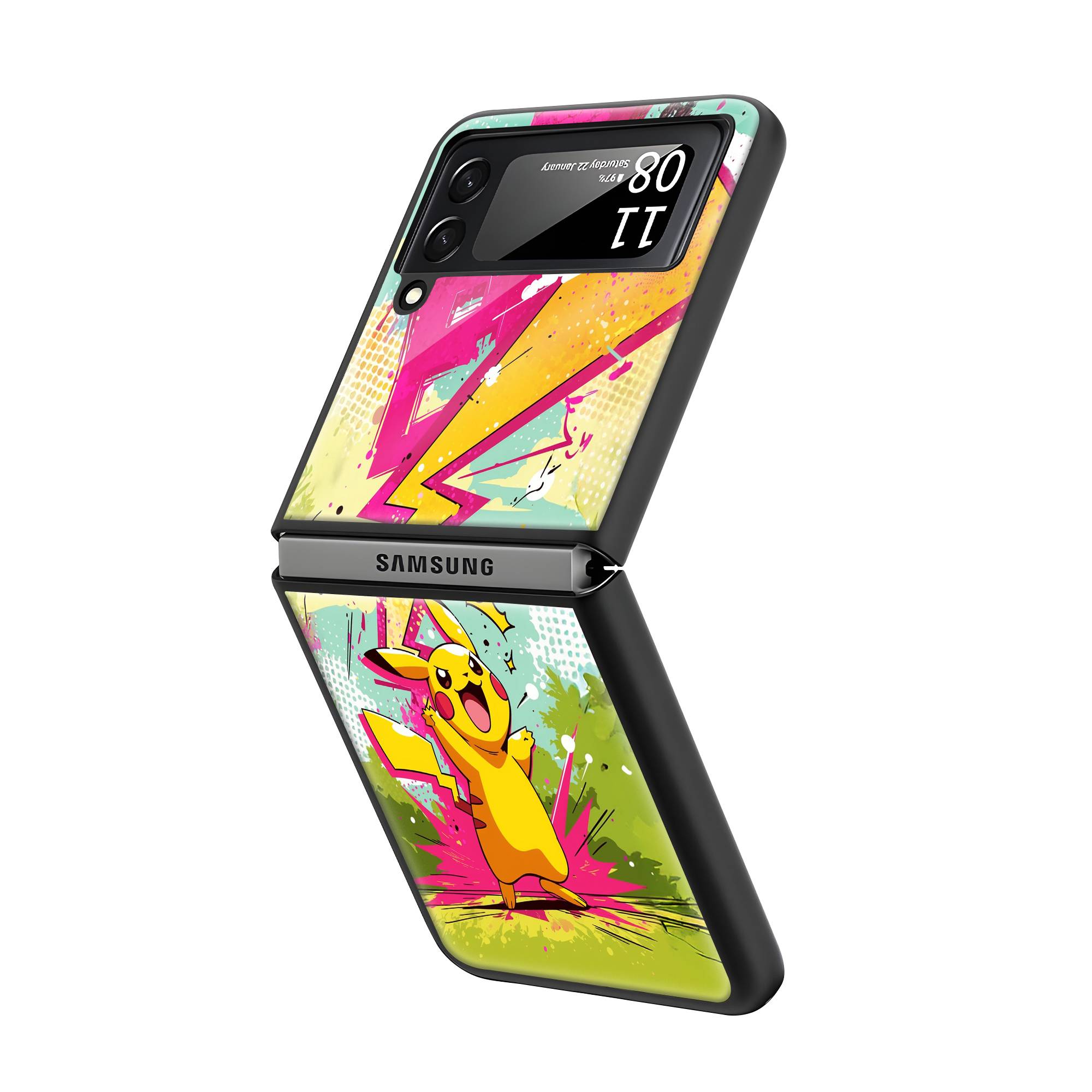 Comic Pikachu Samsung Z Flip Glass Case image 1