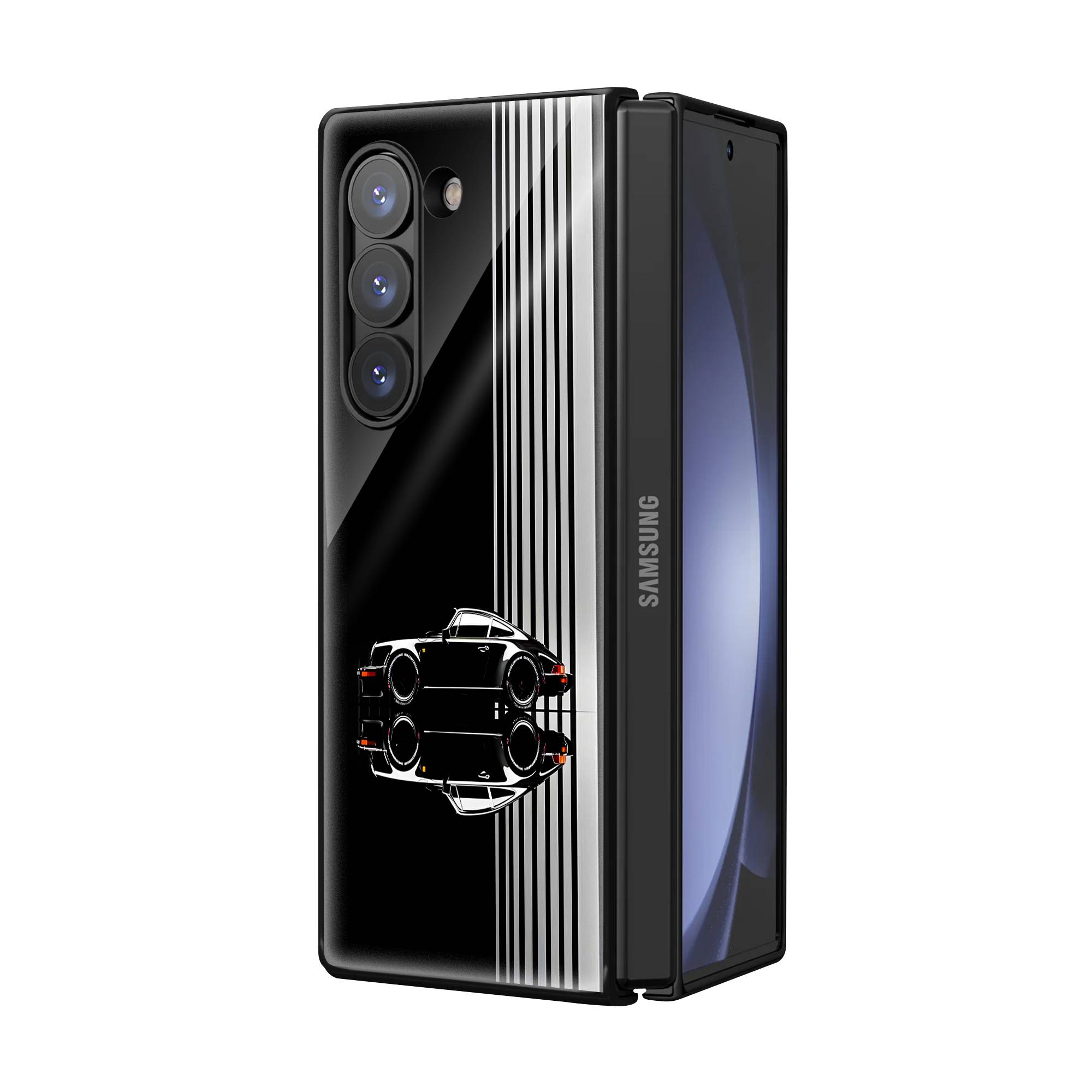 Black Porsche Samsung Z Fold Glass Case image 1