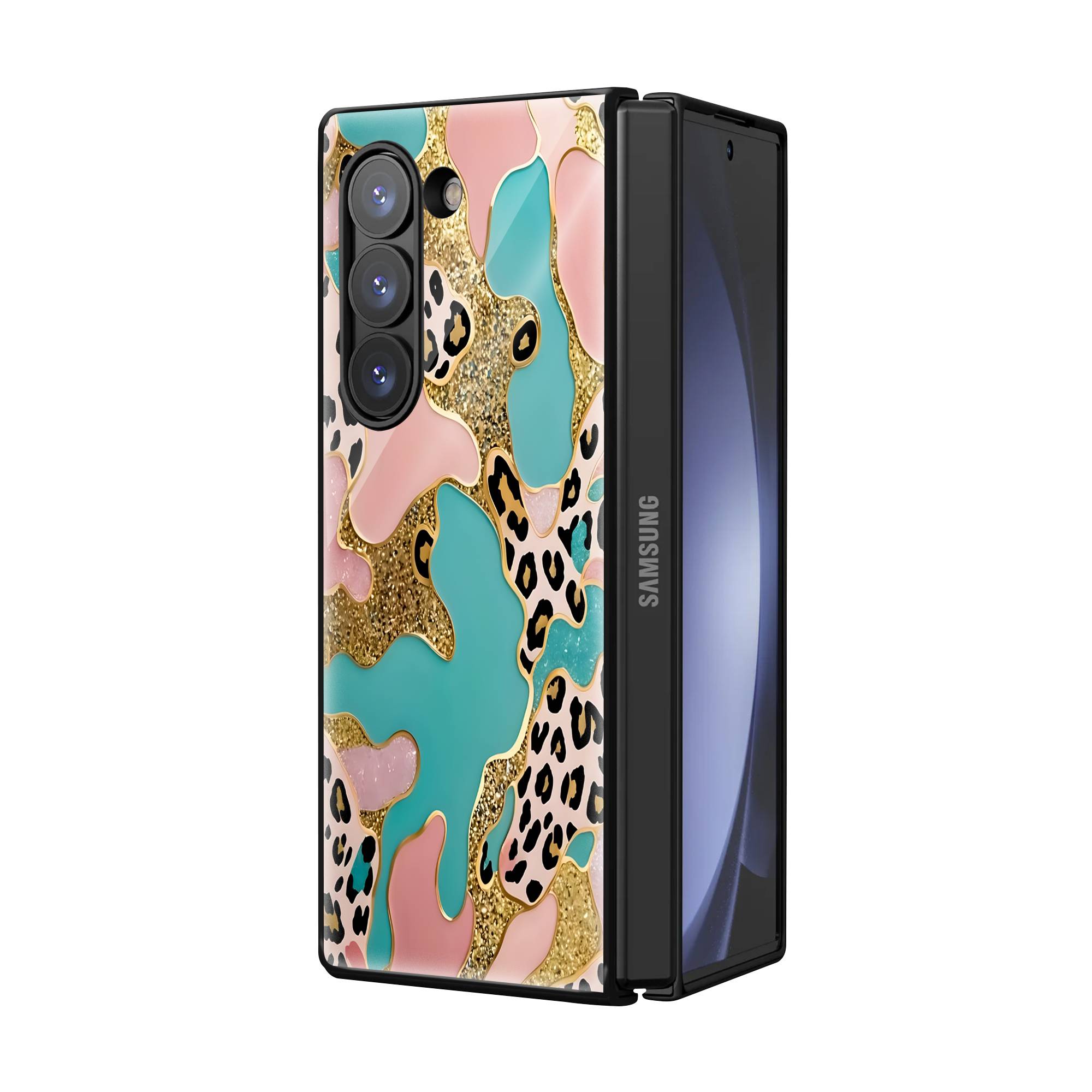 Leopard Glitter Samsung Z Fold Glass Case image 1