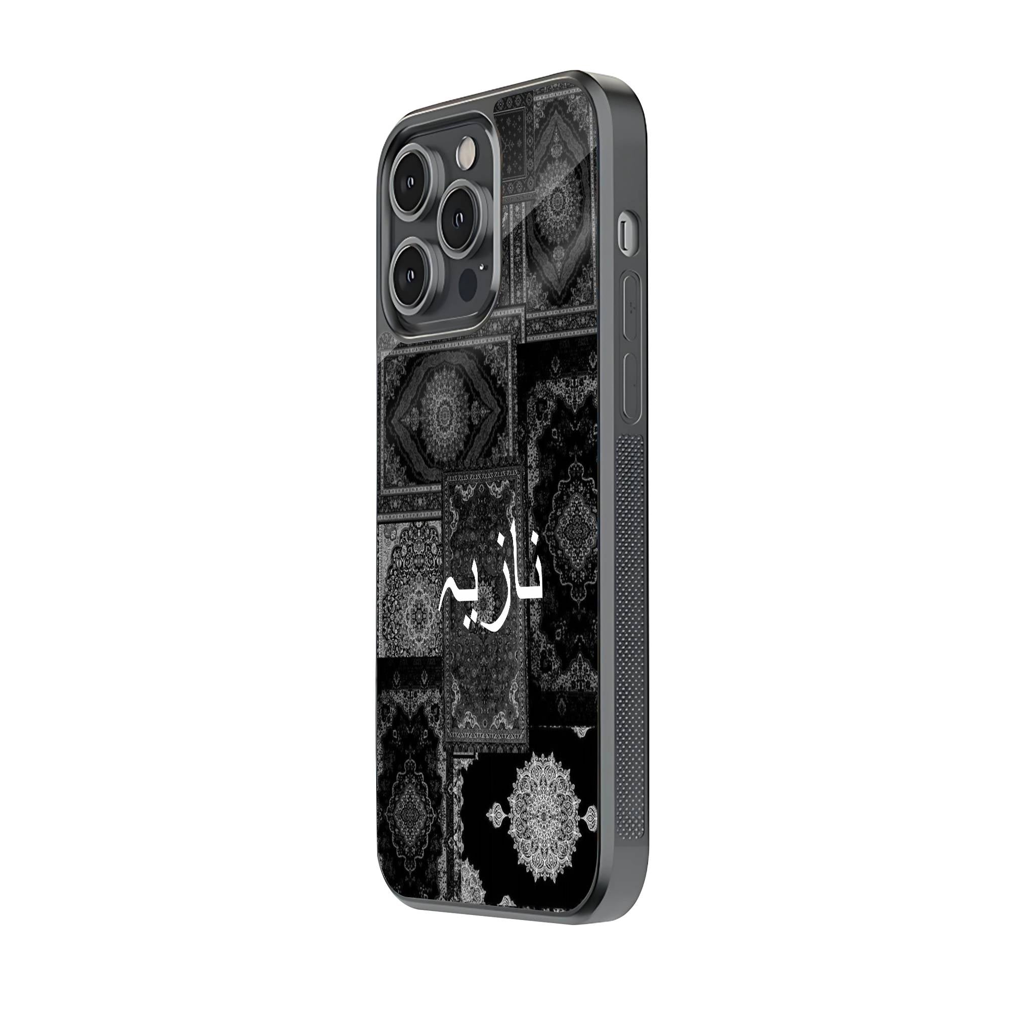 Black Vintage Carpet Glass Name Case image 1