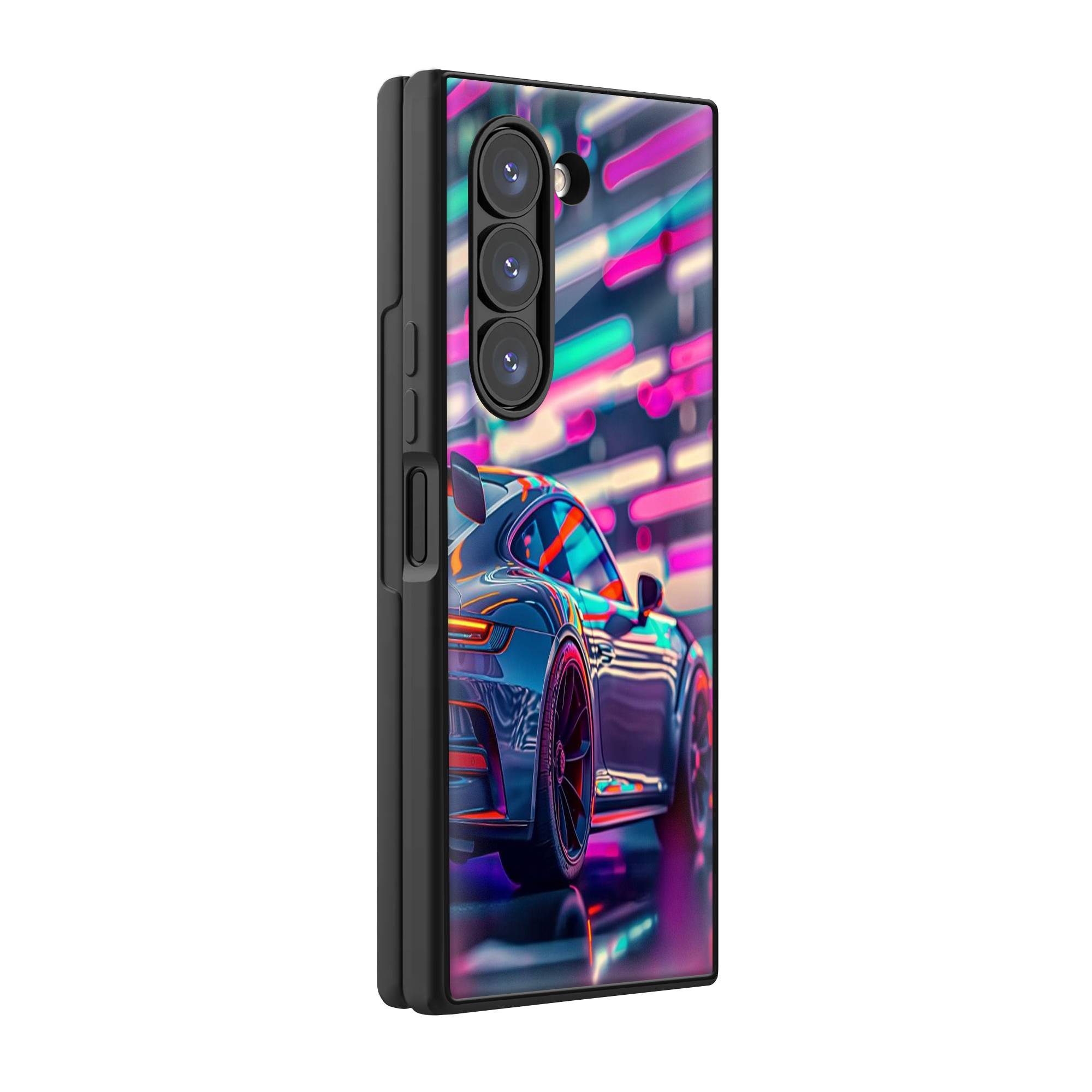 Neon Sports Car Samsung Z Fold Glass Case image 0
