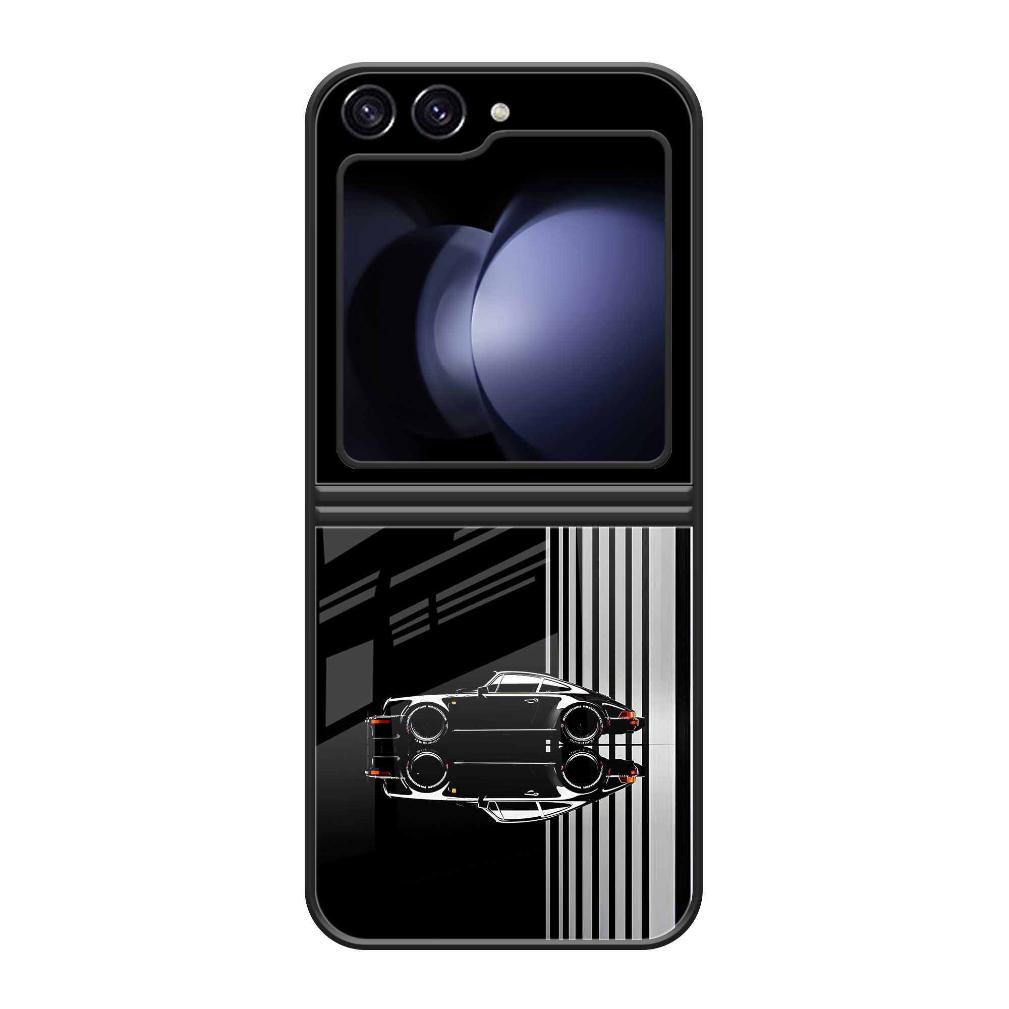Black Porsche  Z Flip 5 Glass Case image 0