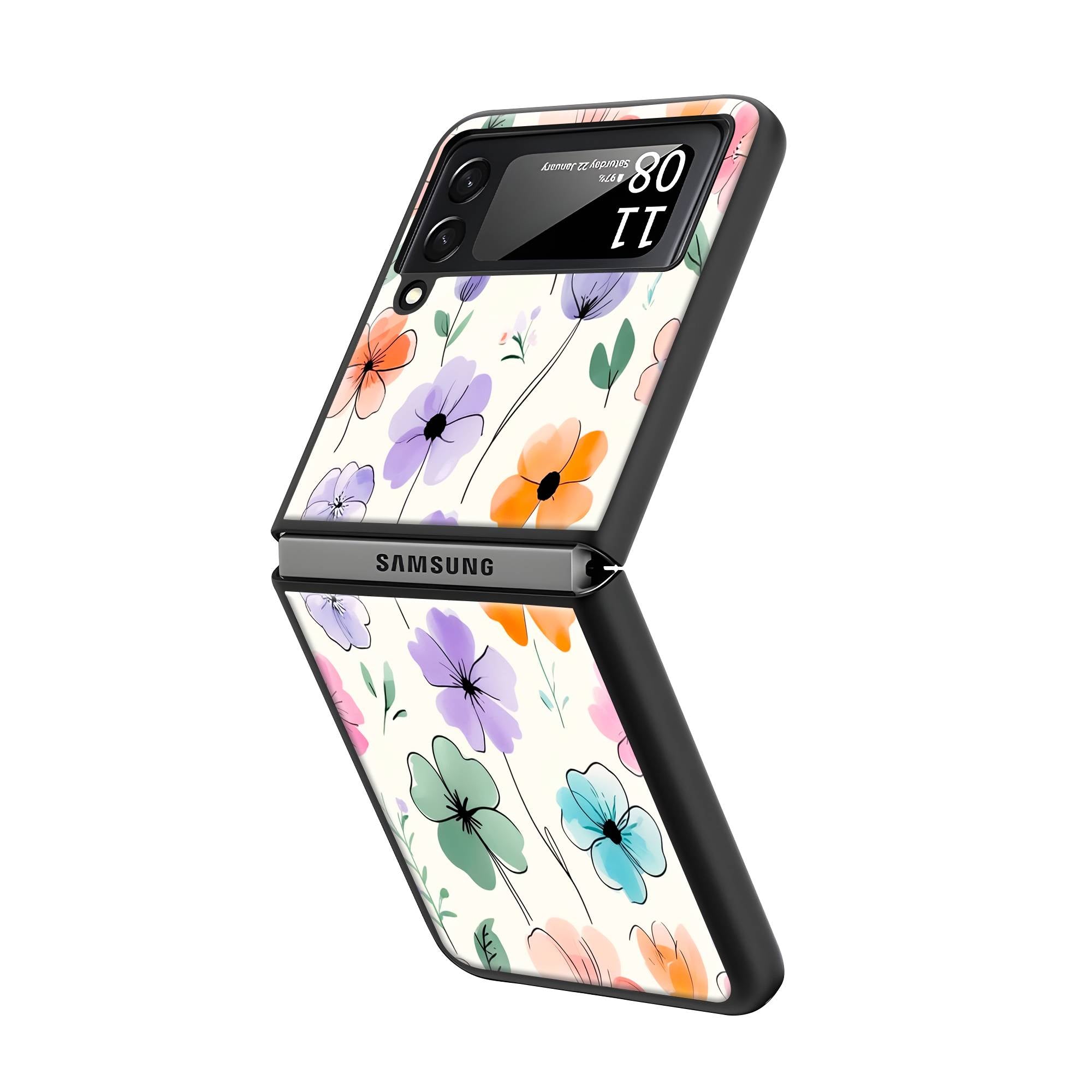 Watercolor Florals Samsung Z Flip Glass Case image 1