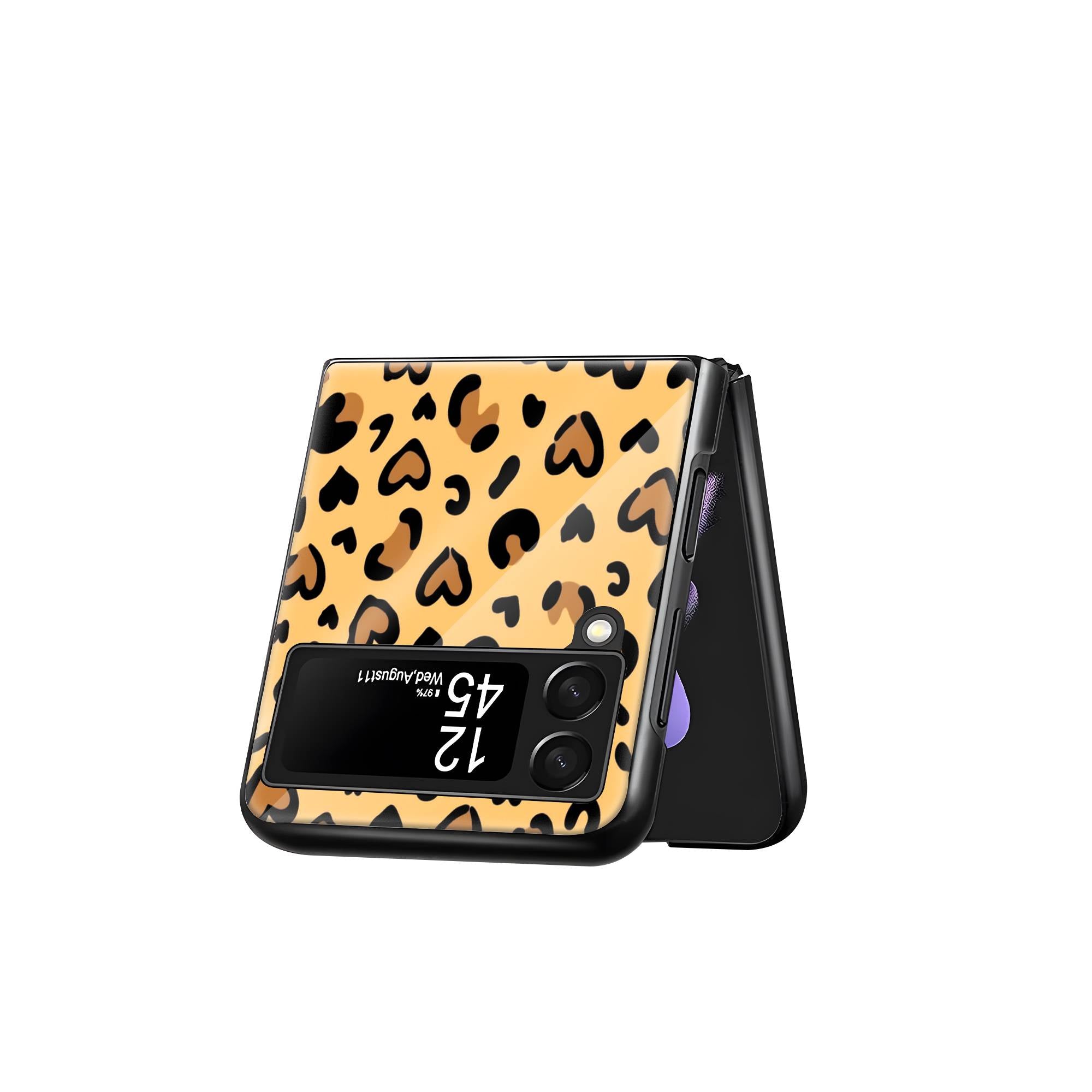 Leopard Hearts Samsung Z Flip Glass Case image 2